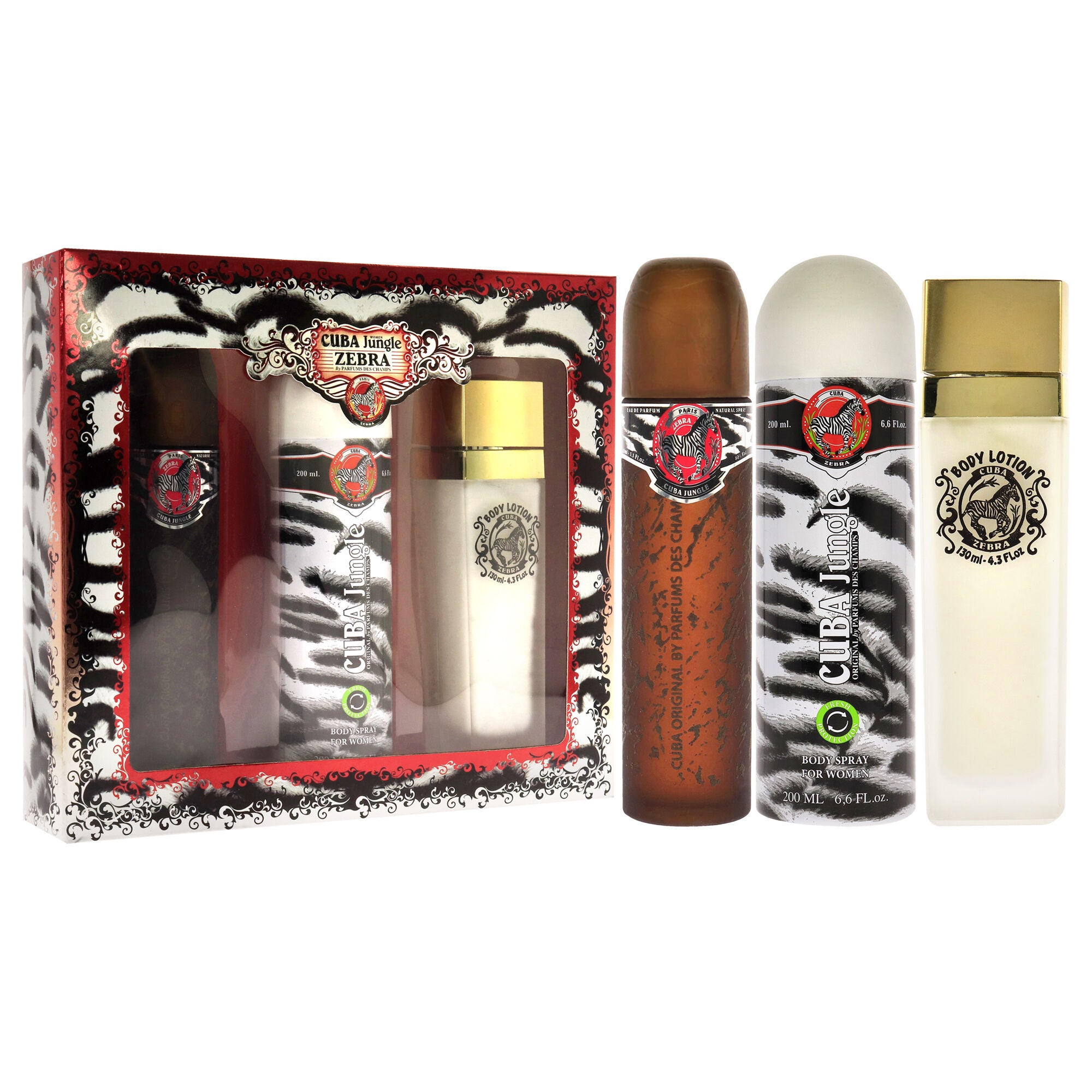 Cuba Jungle Zebra by Cuba for Women - 3 Pc Gift Set 3.3oz EDP Spray, 6.7oz Deodorant Body Spray, 4.3oz Body Lotion, See Description, alternate image number 2