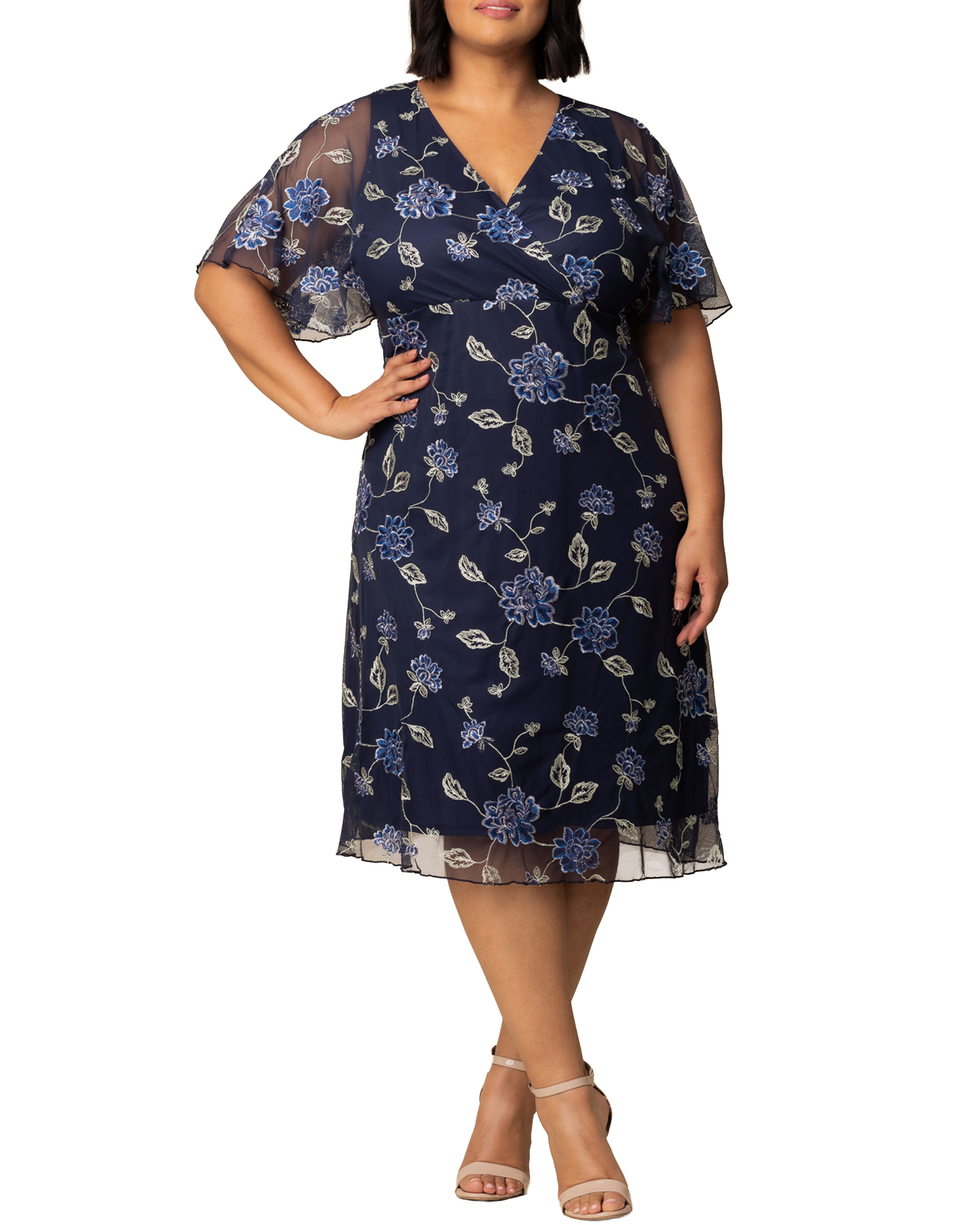 Sonnet Embroidered Cocktail Dress, NAVY BLUE BLOOMS / Navy, hi-res image number 0