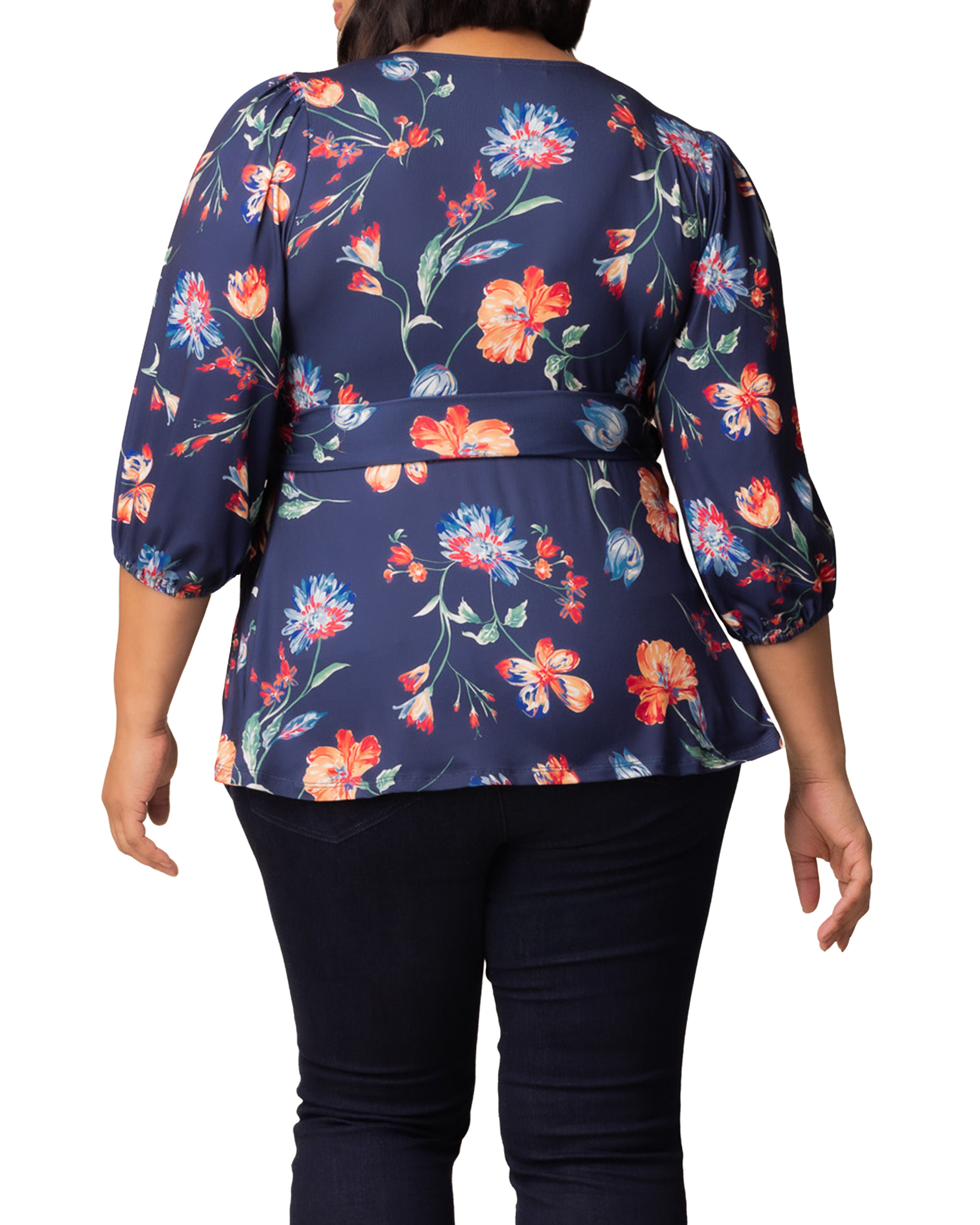 Nina Wrap Top, VIBRANT NAVY FLORALS / Navy, alternate image number 1