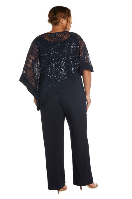 Faux 3-Piece Pant Set with Sequin and Lace Poncho, , alternate image number null