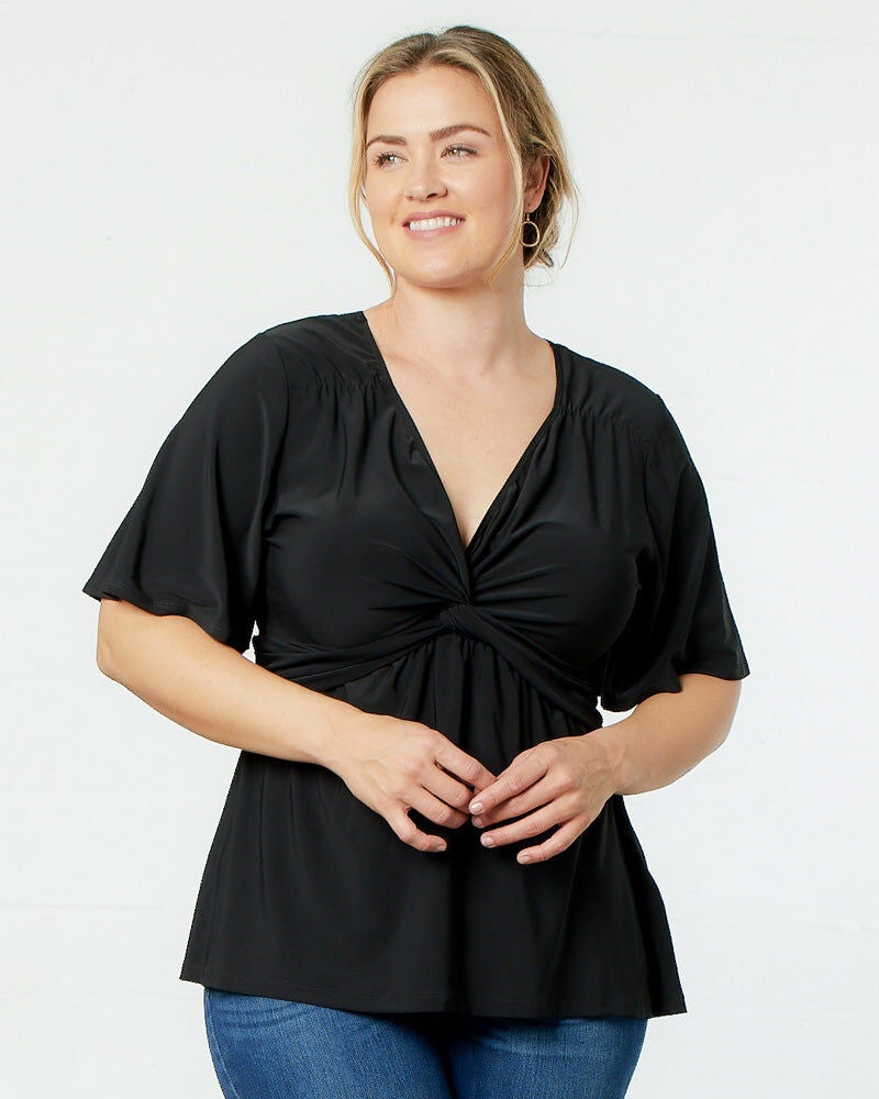 Abby Twist Front Top, Blue Floral Print, alternate image number 2