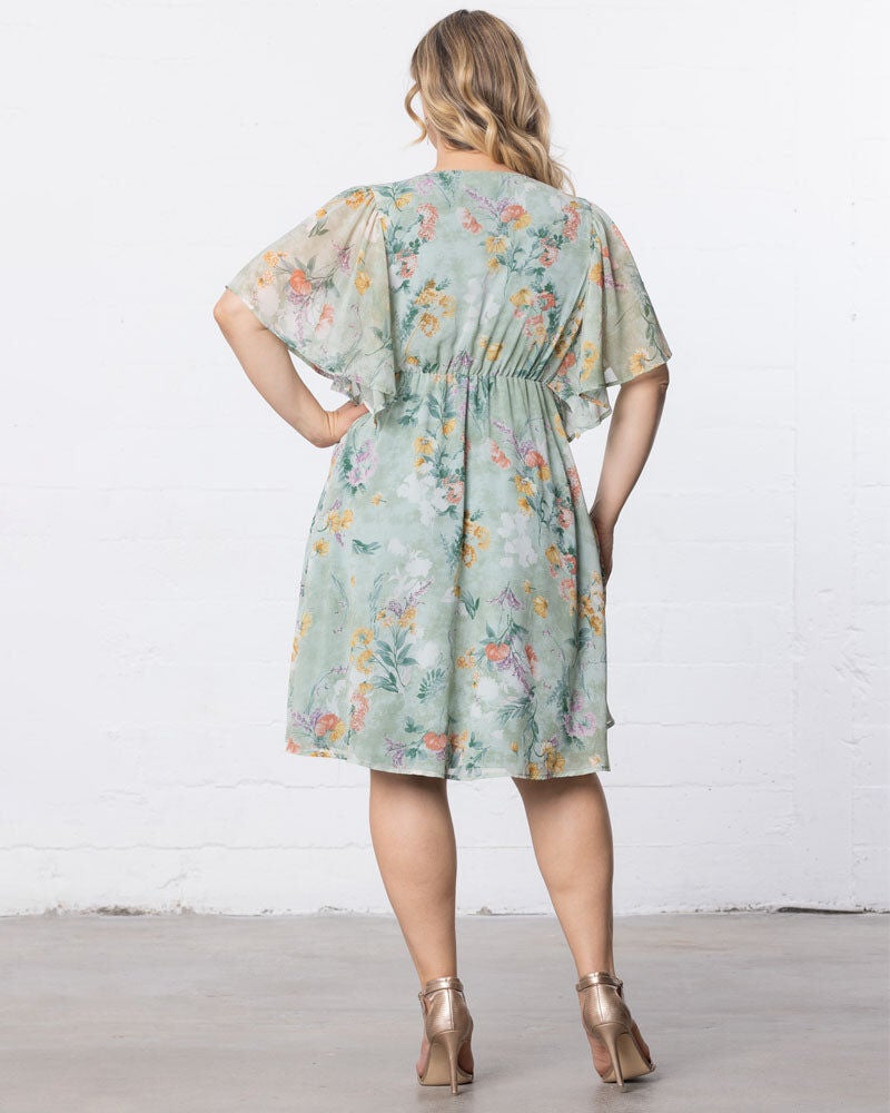 Florence Flutter Sleeve Dress, Sage Floral Print / Light Green, alternate image number 1