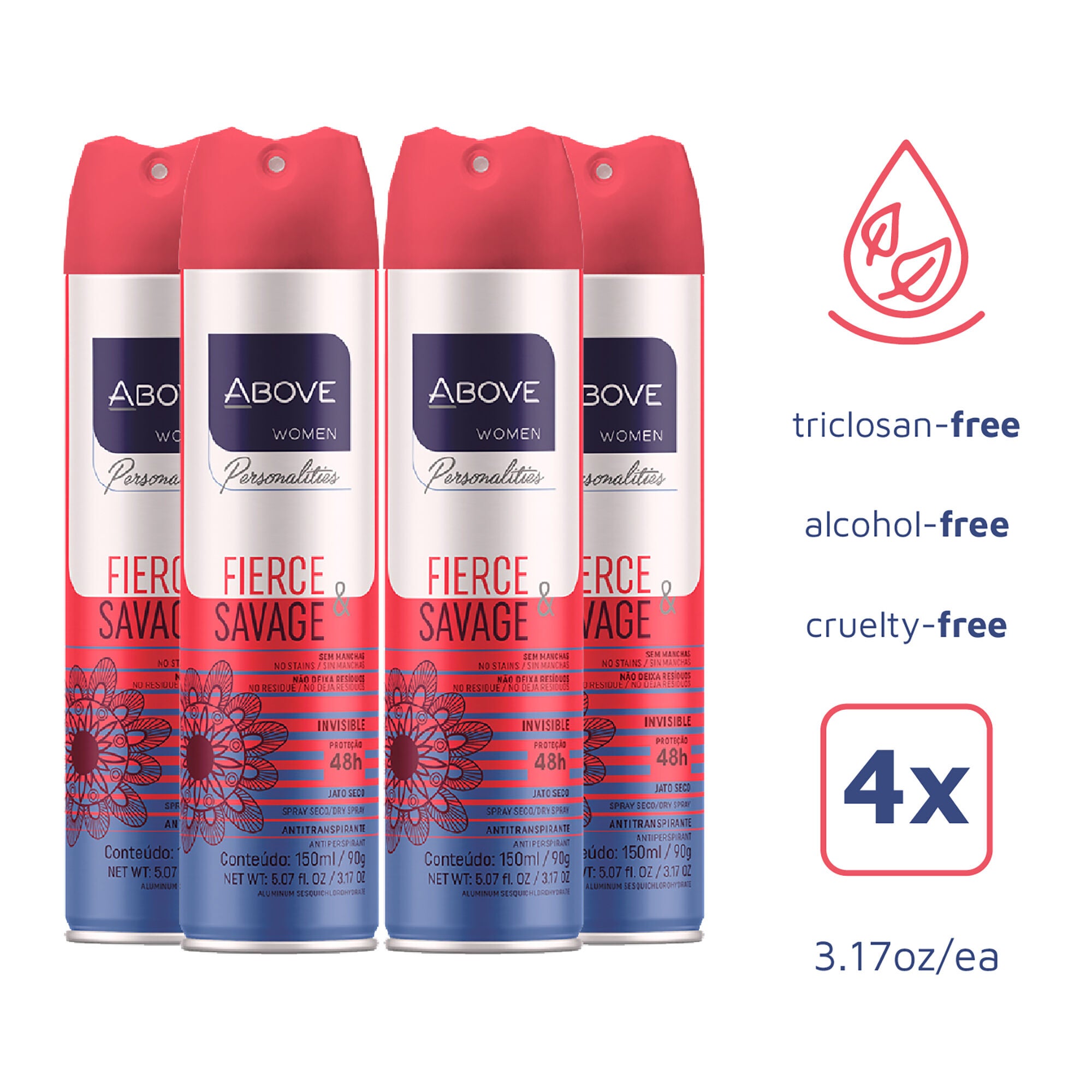 48 Hours Personalities Antiperspirant Deodorant - Fierce and Savage by Above for Women - 3.17 oz Deodorant Spray - Pack of 4, See Description, alternate image number 1