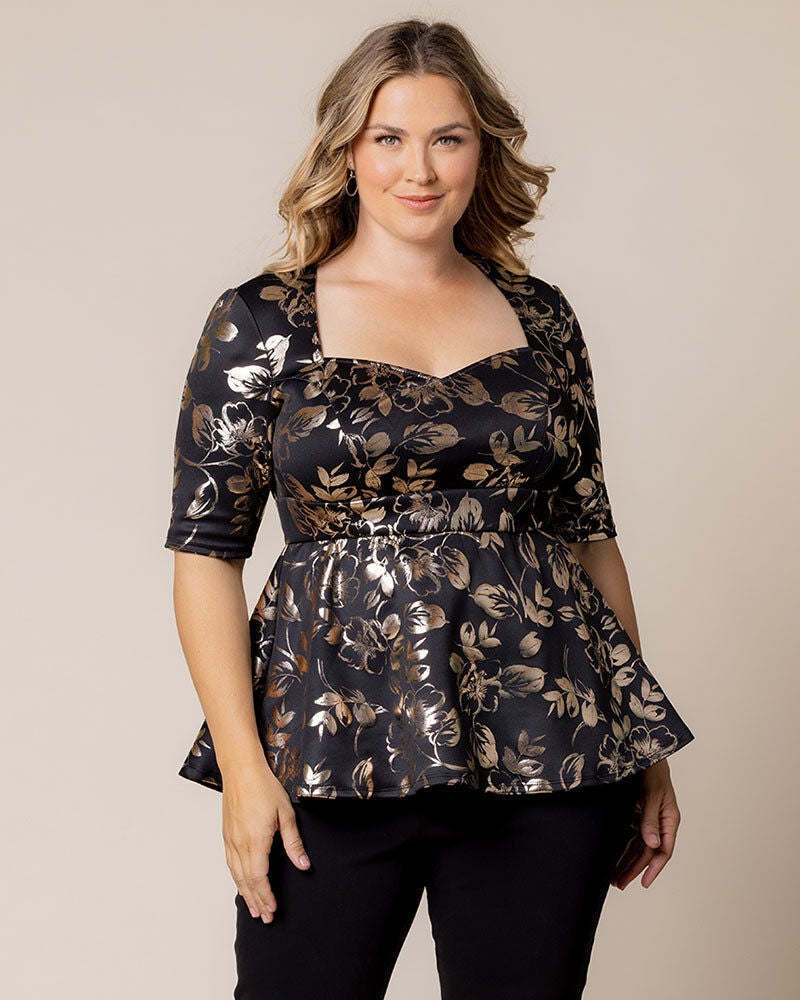 Cherished Sweetheart Peplum Top, Gilded Noir, hi-res image number 0