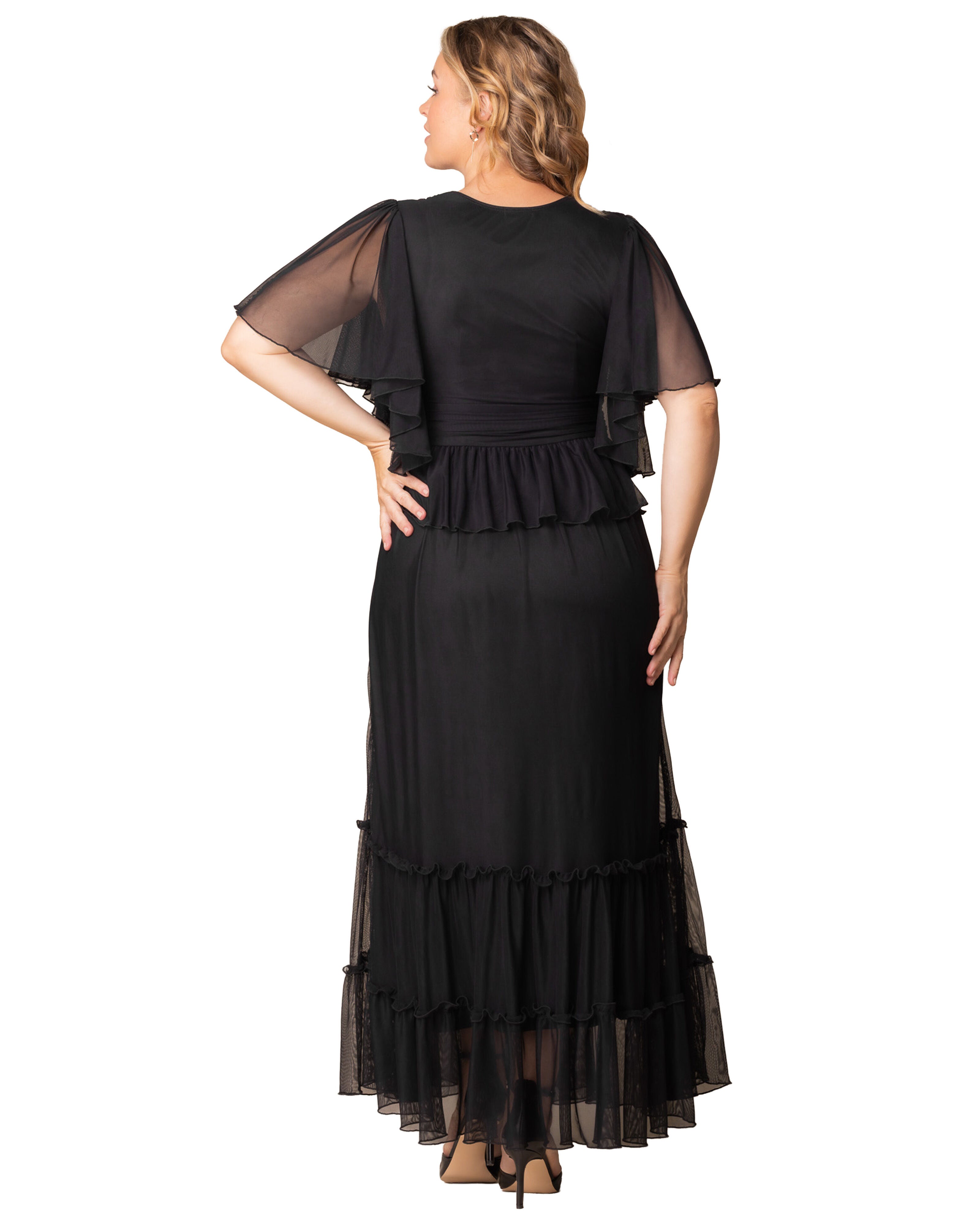 Graceful Tiered Mesh Gown, ONYX / Black, alternate image number 1
