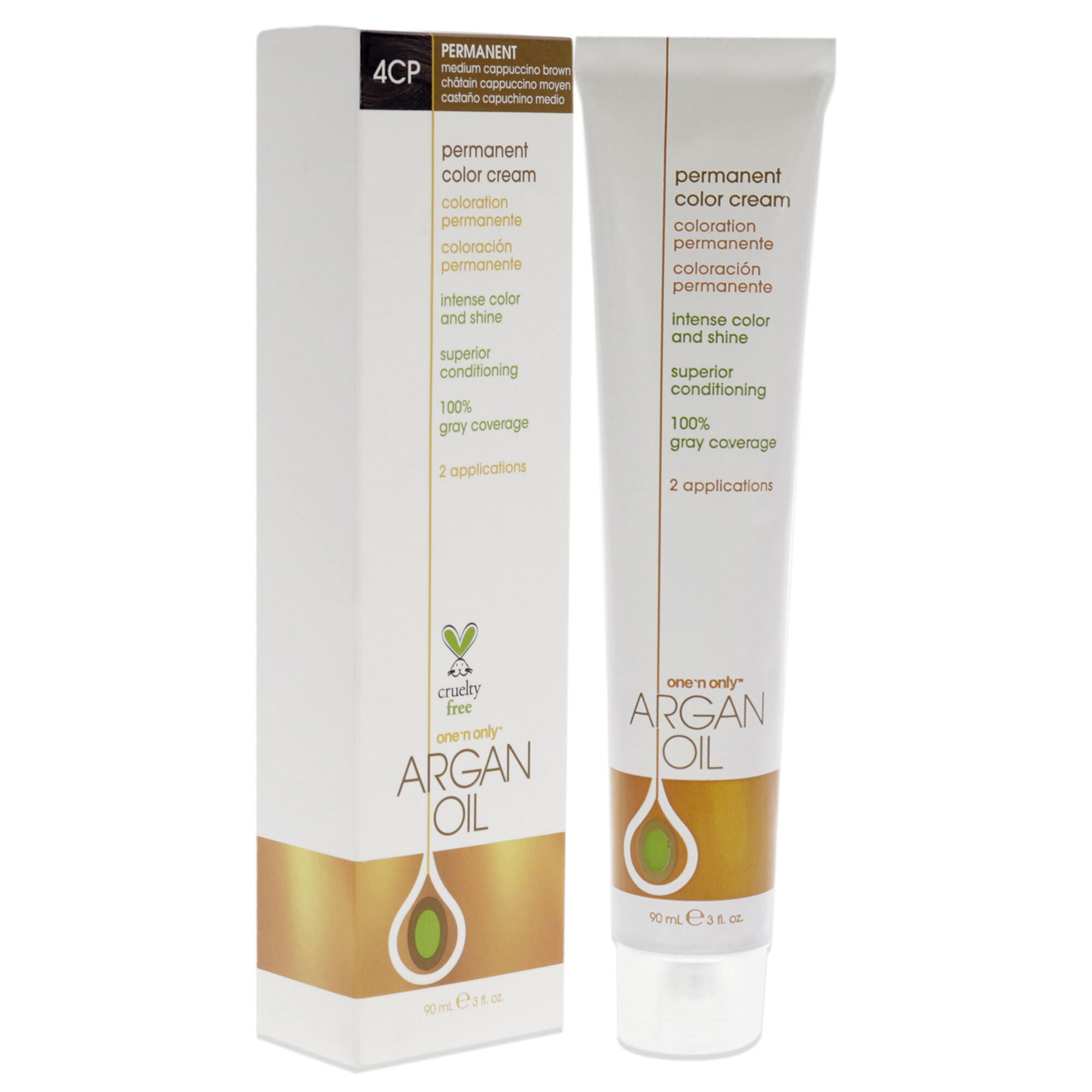 Argan Oil Permanent Color Cream - 4CP Medium Cappuccino Brown by One n Only for Unisex - 3 oz Hair Color, See Description, alternate image number 2