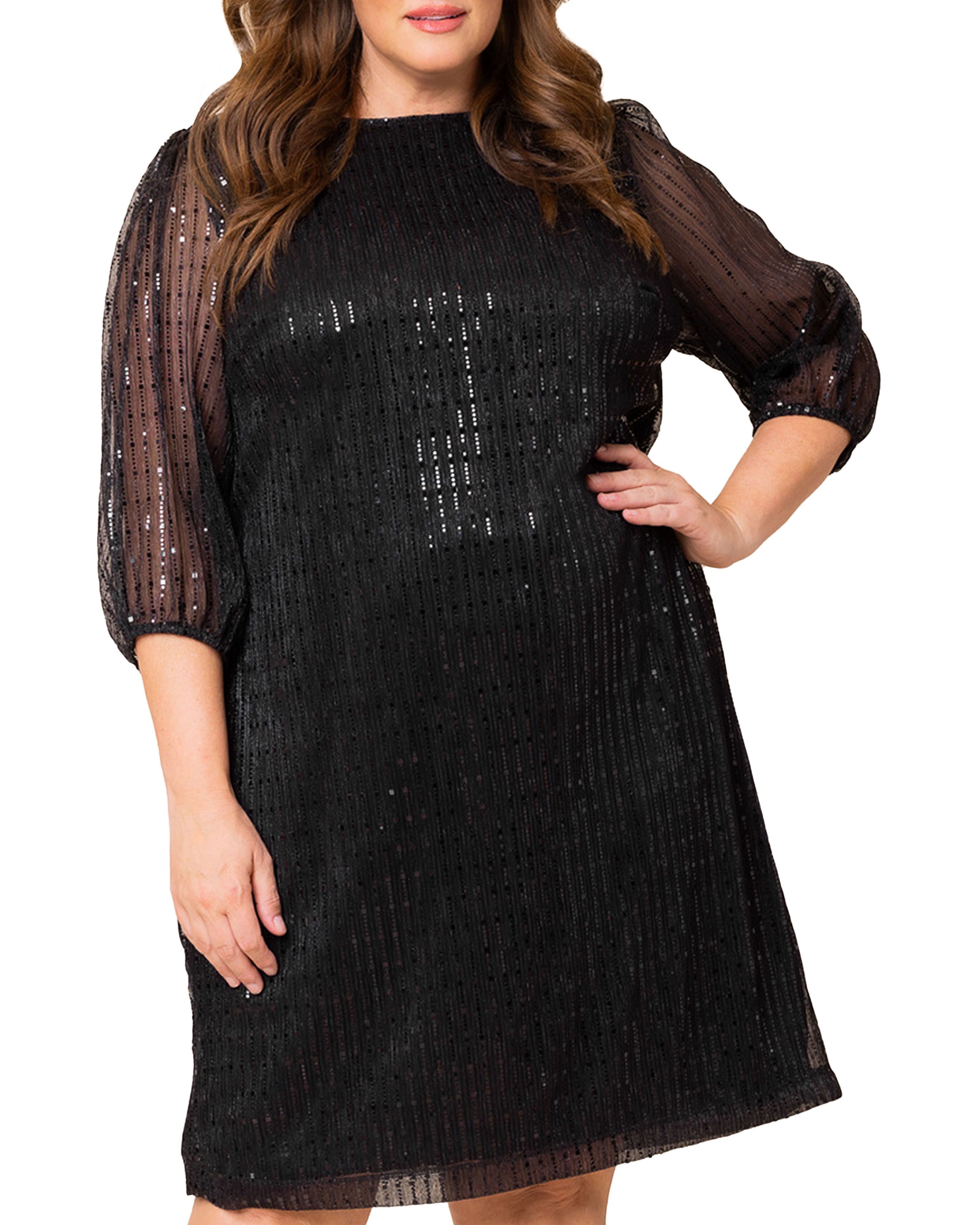 SEQUIN SPLENDOR SHIFT DRESS, ONYX / Black, alternate image number 3
