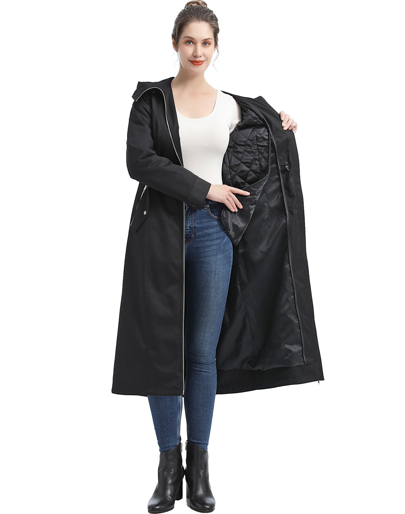 Zip-Out Lined Hooded Long Raincoat, , alternate image number 4