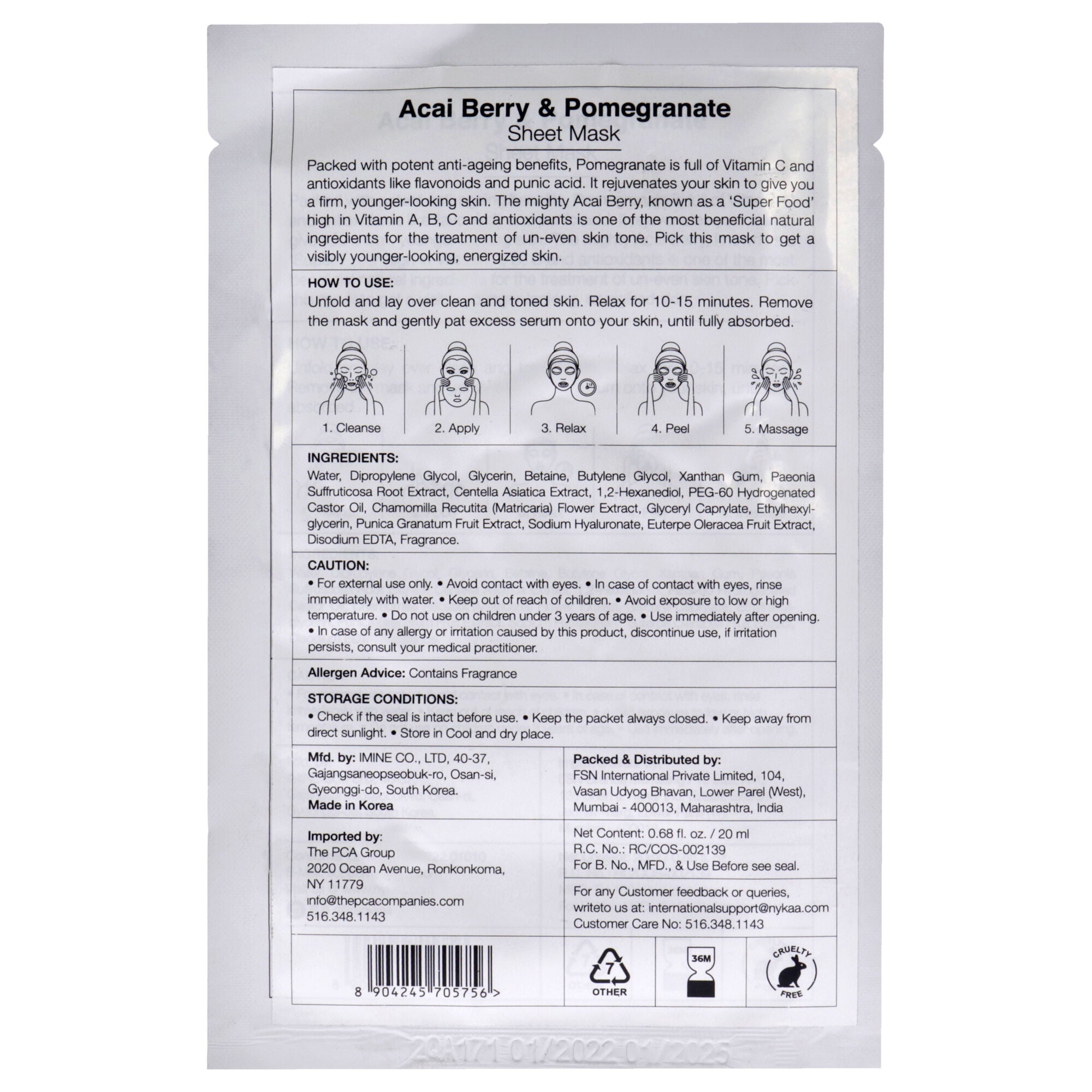 Skin Secrets Sheet Mask - Acai Berry and Pomegranate by Nykaa Naturals for Women - 1 Pc Mask, See Description, alternate image number 2