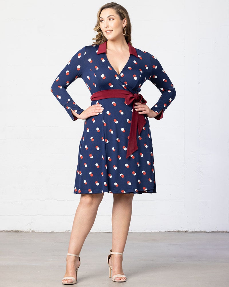 Sophisticate Wrap Dress, Navy Dot Duo, hi-res image number 0