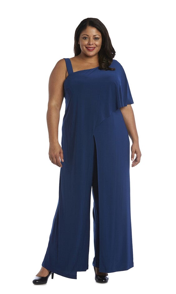 Asymmetric Jumpsuit with Overlay and Draped Sleeves, Peacock, hi-res image number null