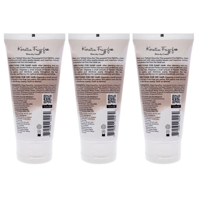 Keratin Frizz-Free Bow Dry Cream by Keratin Perfect for Unisex - 2.5 oz Cream - Pack of 3, , alternate image number null
