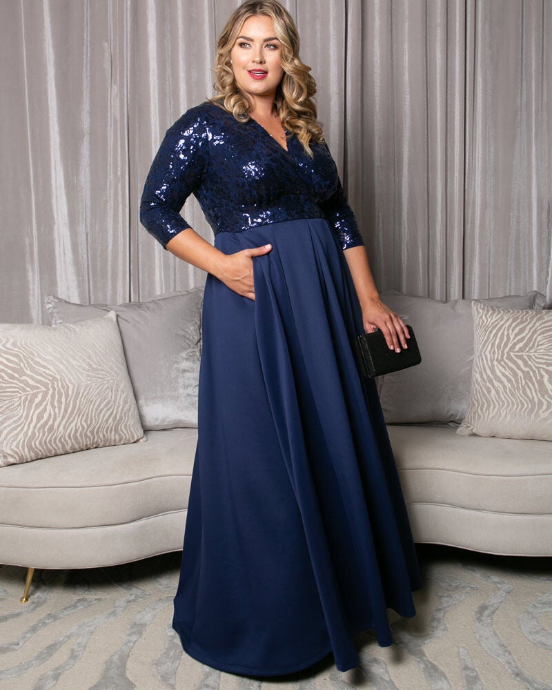 Paris Pleated Sequin Gown, Nocturnal Navy, hi-res image number 0