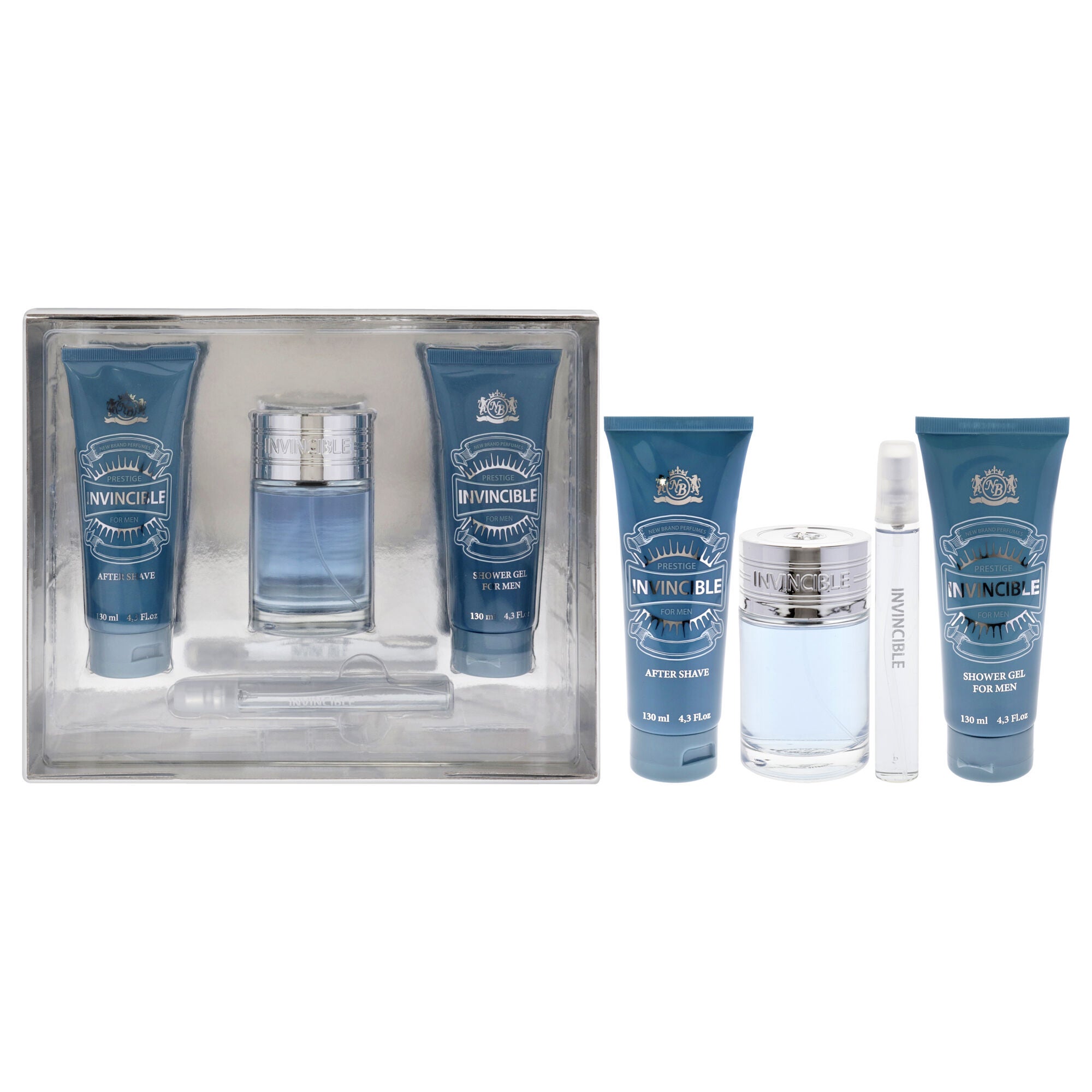 Invincible by New Brand for Men - 4 Pc Gift Set 3.3oz EDT Spray, 0.5oz EDT Spray, 4.3oz After Shave, 4.3oz Shower Gel, See Description, hi-res image number 0
