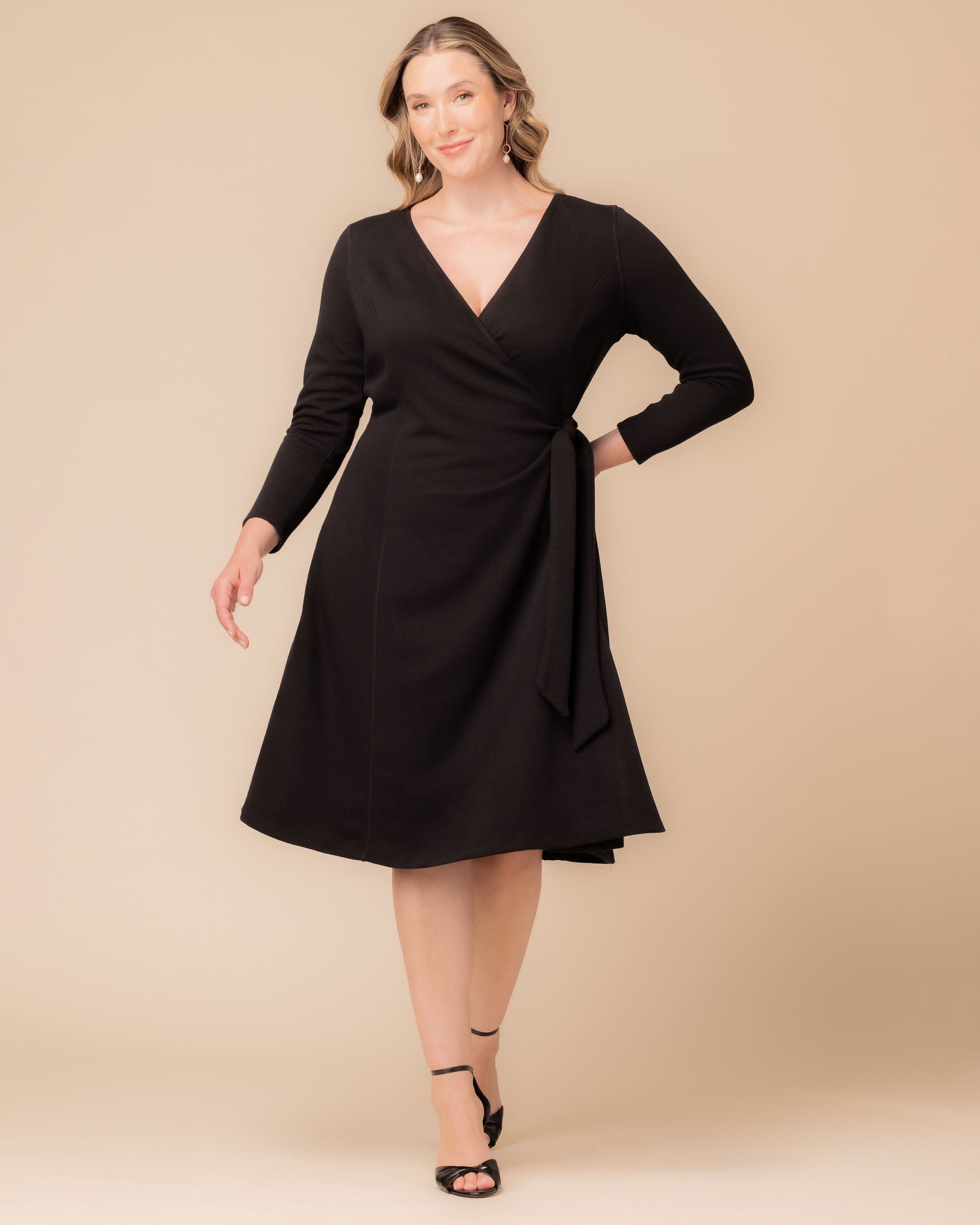 London Sweater Knit Wrap Dress, BLACK NOIR / Black, alternate image number 1