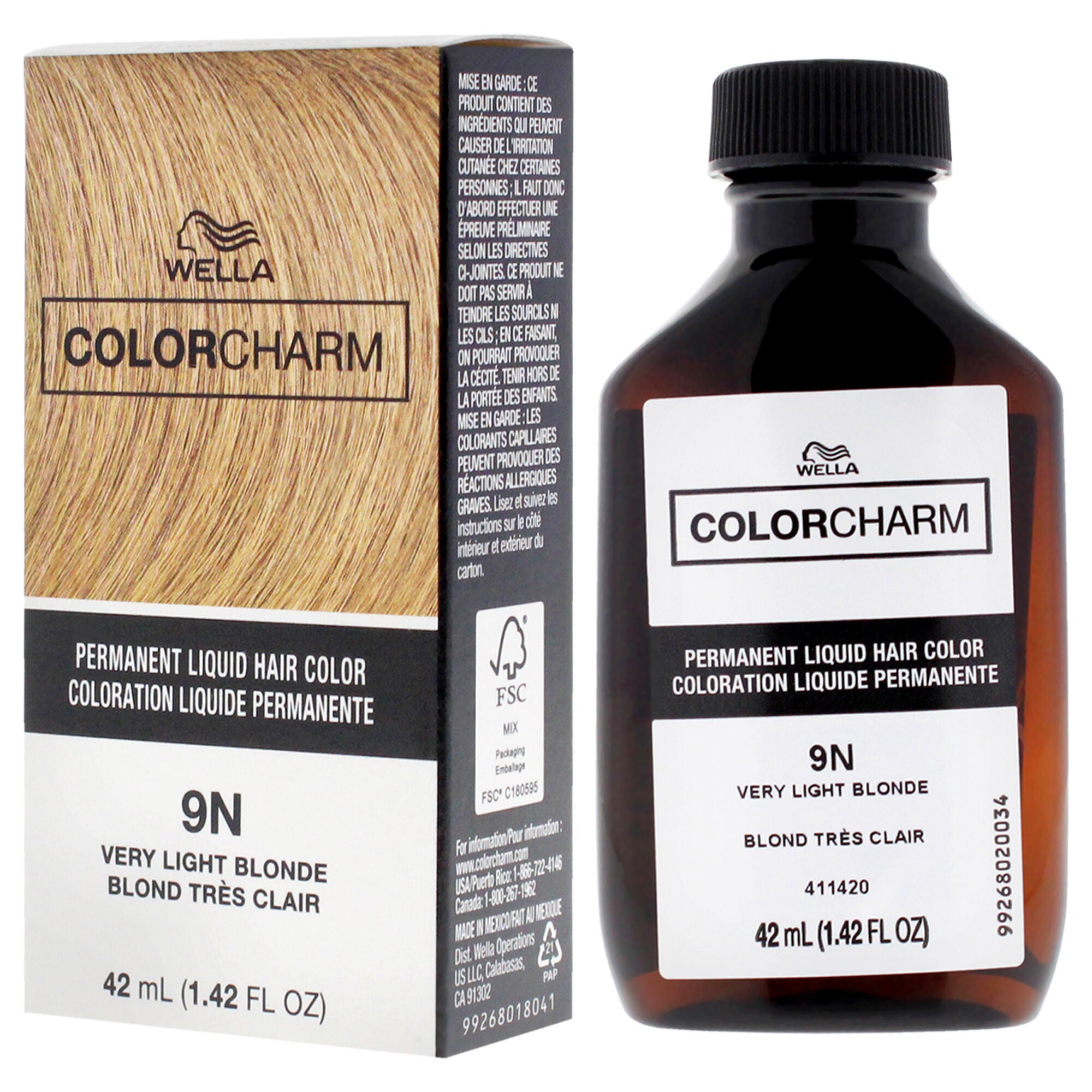 Color Charm Permanent Liquid Hair Color - 9N Very Light Blonde by Wella for Unisex - 1.42 oz Hair Color, See Description, alternate image number 3