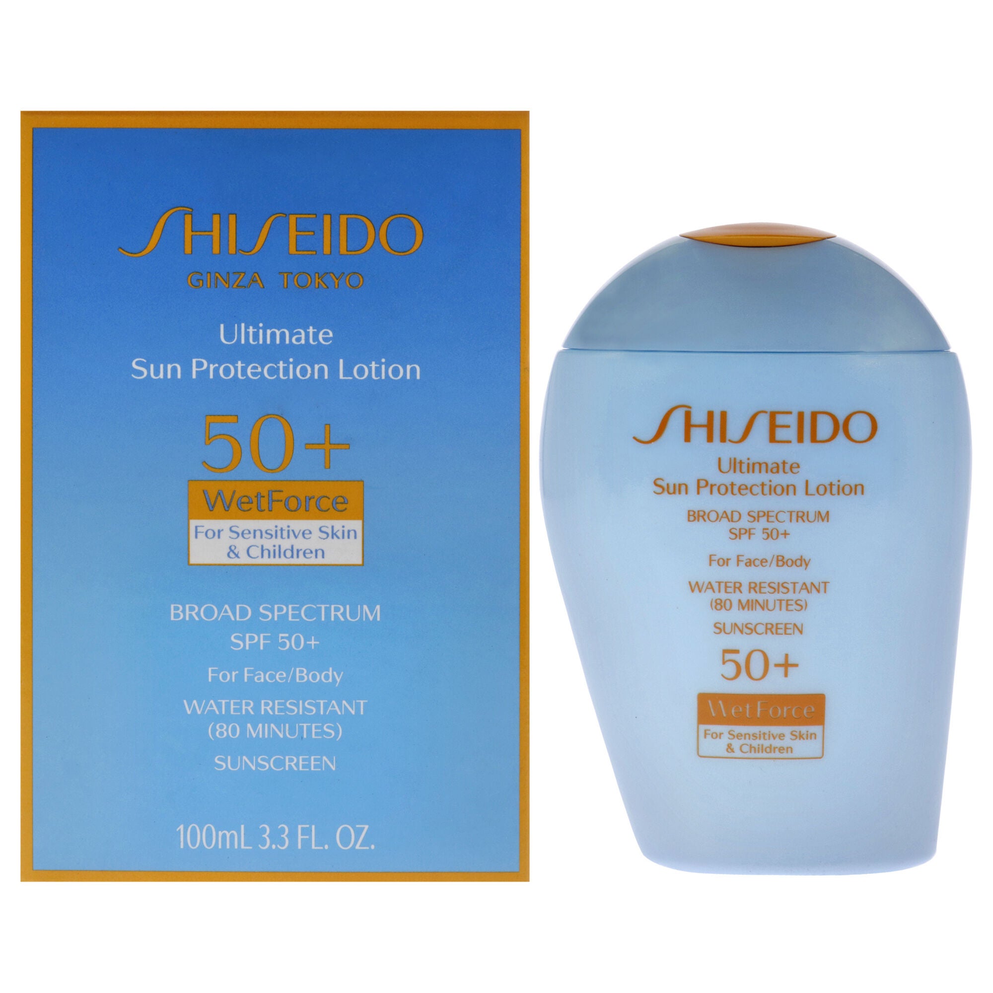 Ultimate Sun Protection Lotion WetForce SPF 50 for Sensitive Skin and Children by Shiseido for Unisex - 3.3 oz Sunscreen, See Description, hi-res image number 0