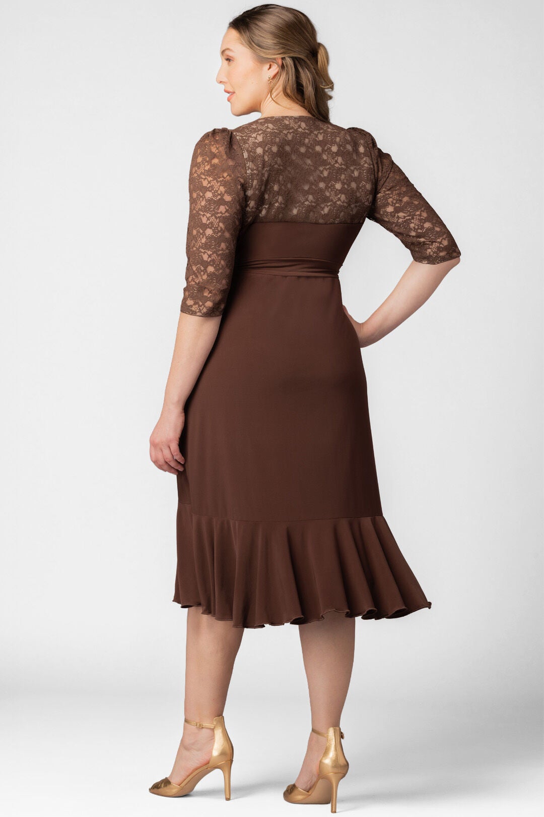 Lavish Lace Wrap Dress, Chocolate / Brown, alternate image number 3