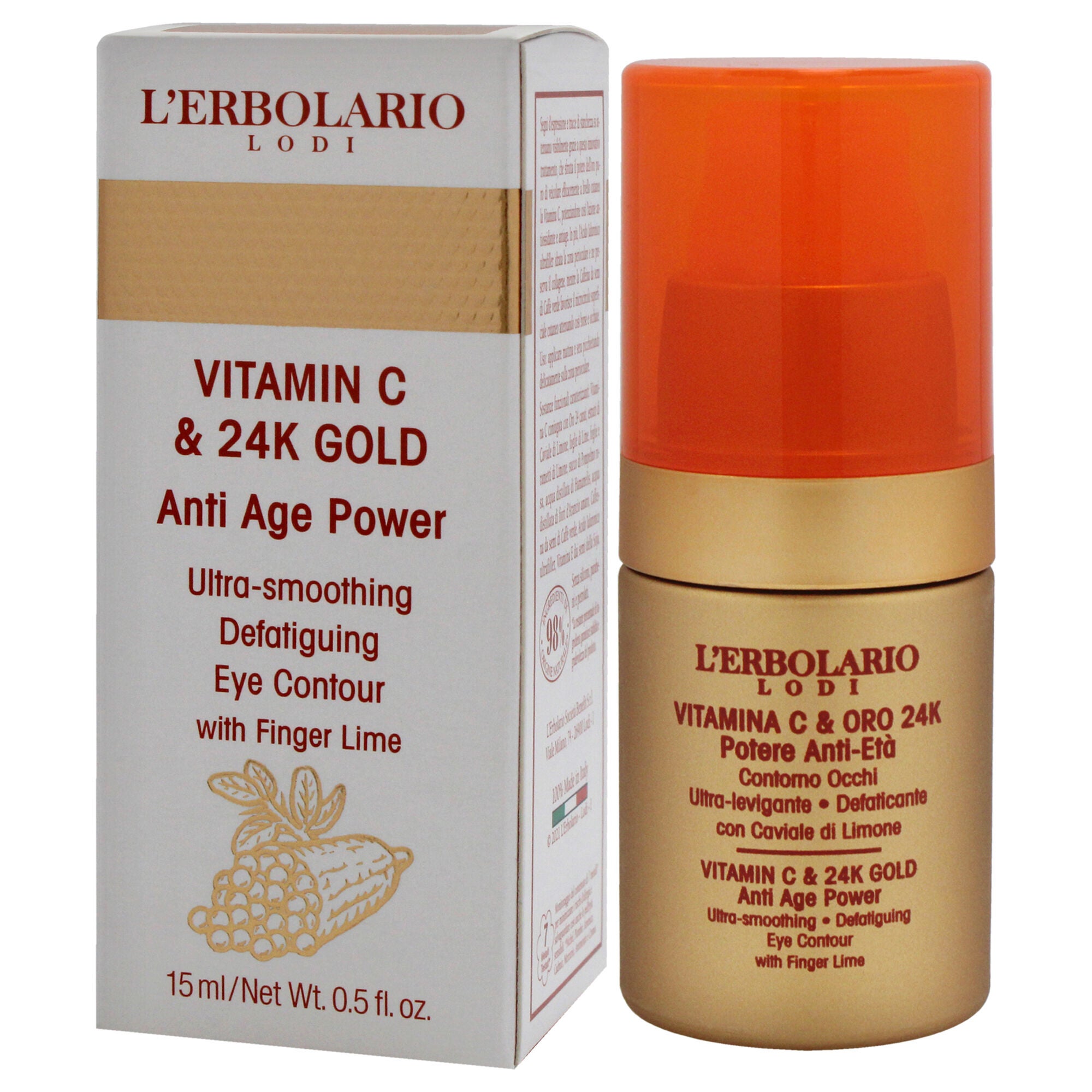 Vitamin C and 24K Gold Ultra Smoothing Defatiguing Eye Contour by LErbolario for Women - 0.5 oz Treatment, See Description, alternate image number 3