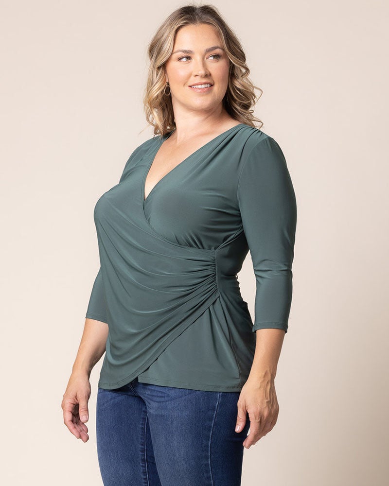 Femme Fatale Faux Wrap Top, Fern Green, alternate image number 2