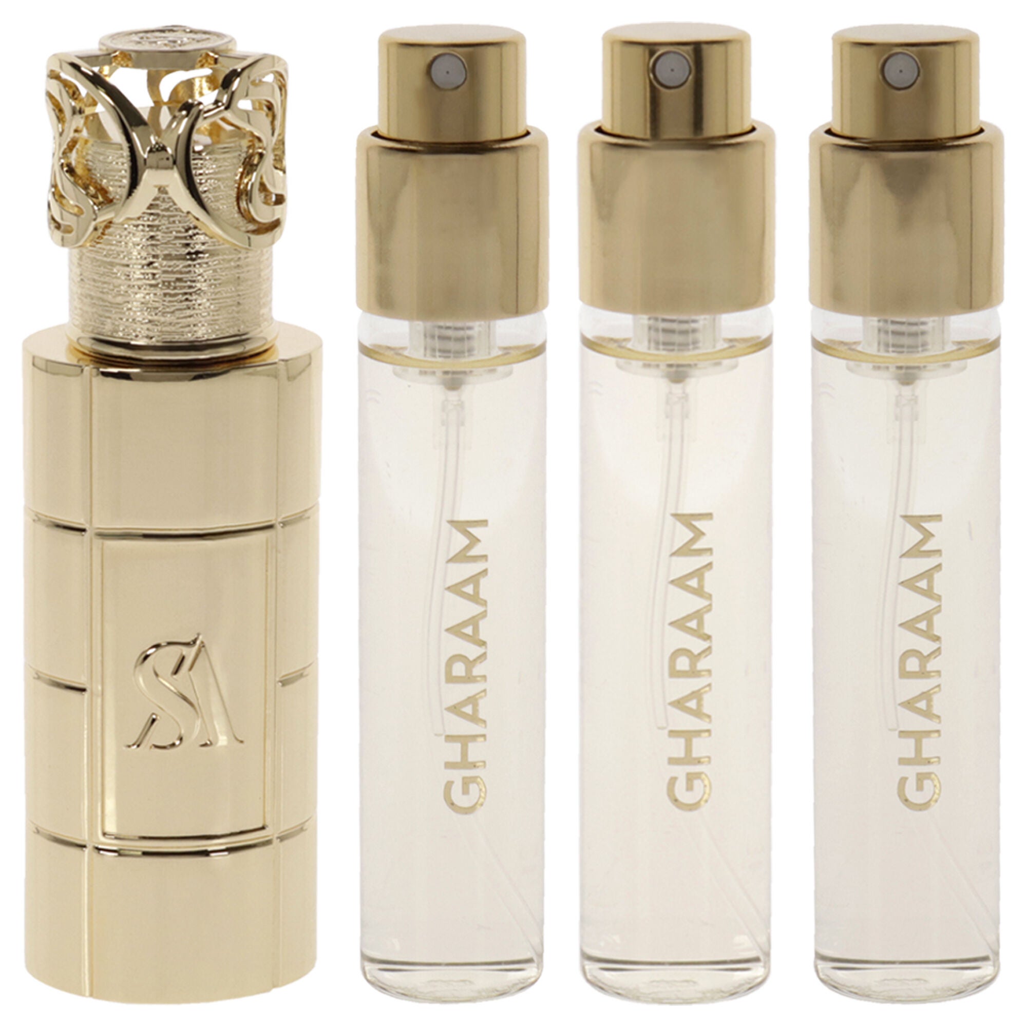 Gharaam by Swiss Arabian for Unisex - 4 Pc Mini Gift Set 3 x 10ml Perfume Spray, 1 Metal Case, See Description, alternate image number 4