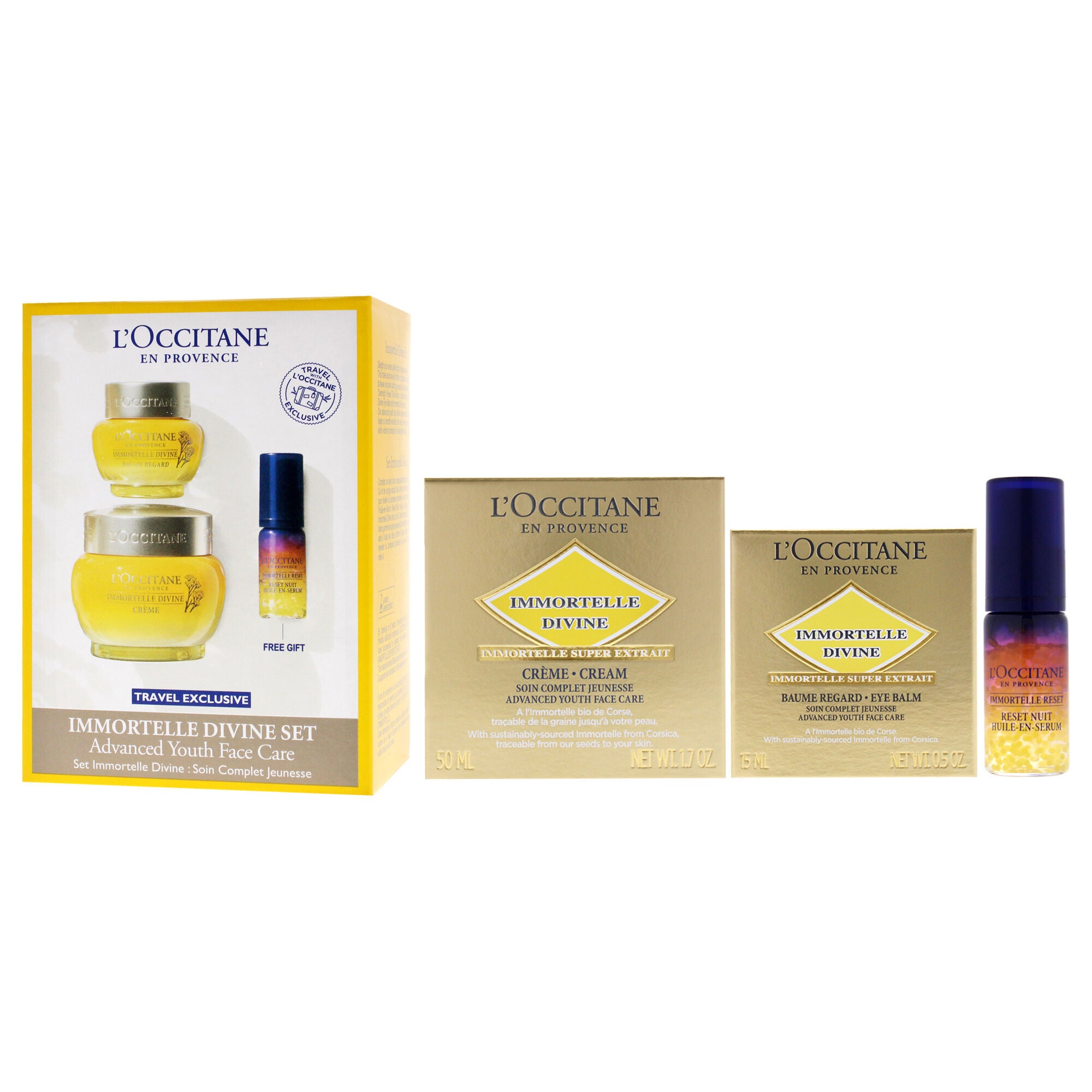 Immortelle Divine Set - Advance Youth Face Care by LOccitane for Unisex - 3 Pc 0.5oz Eye Balm, 1.7oz Cream, 0.16oz Oil-In-Serum, See Description, alternate image number 3
