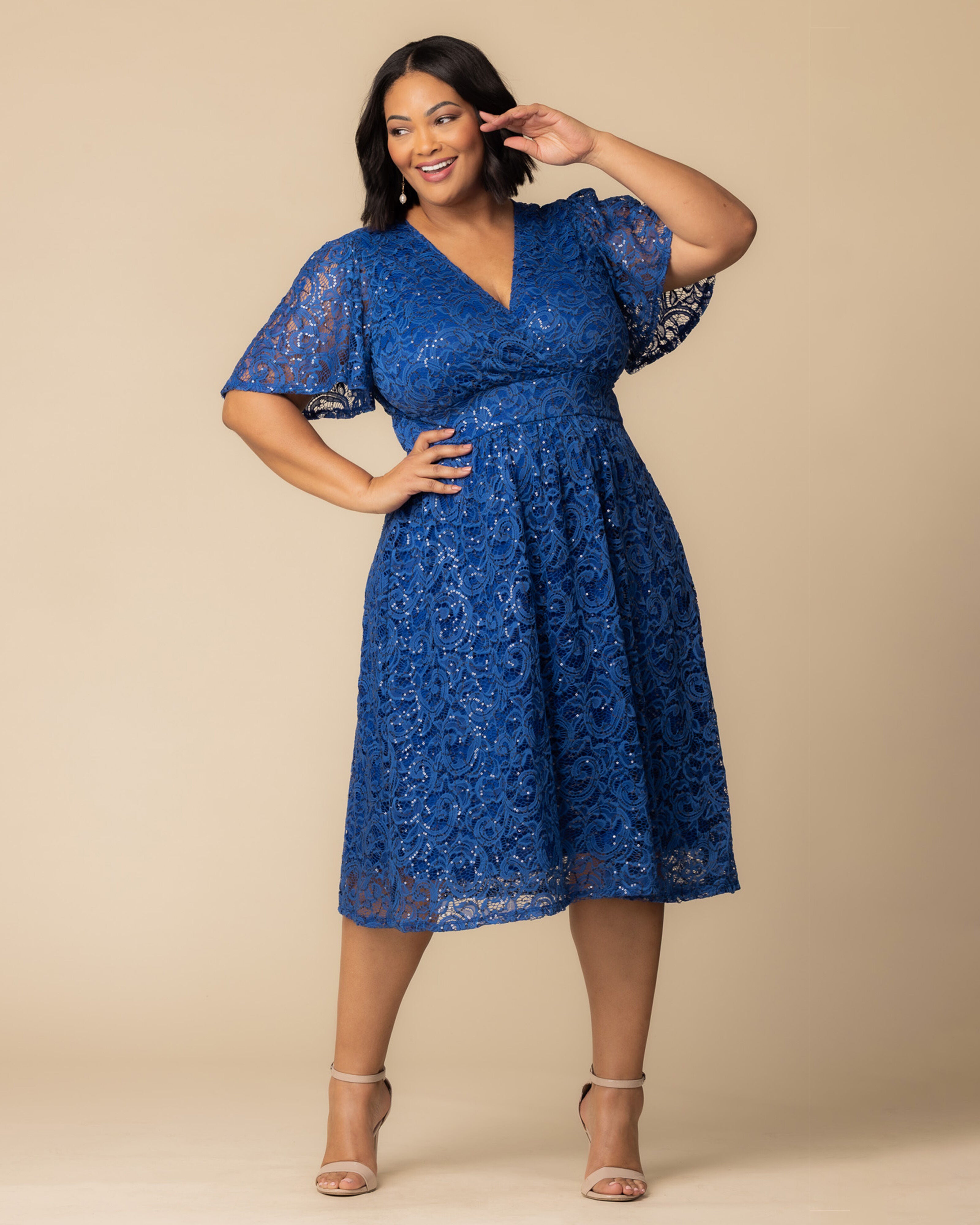 Starry Sequin Lace Cocktail Dress, SAPPHIRE / Royal Blue, alternate image number 1