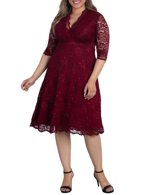kiyonna women's mademoiselle lace elbow sleeve cocktail dress reviews Kiyonna Plus Size Mademoiselle Lace Cocktail Dress with Sleeves - Navy Blue