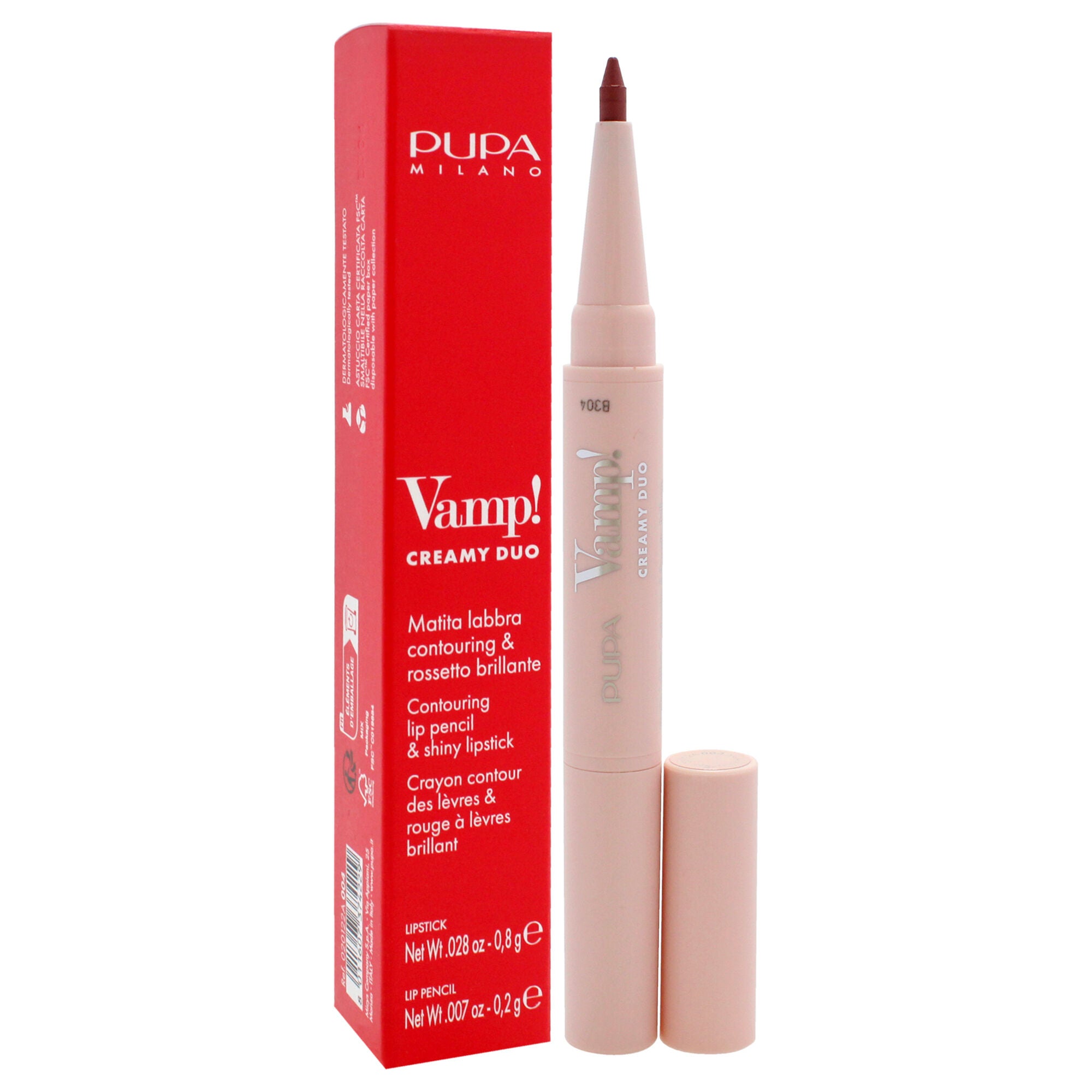 Vamp! Creamy Duo Contouring Lip Pencil and Shiny Lipstick - 004 Light Rose by Pupa Milano for Women - 0.035 oz Makeup, See Description, alternate image number 1
