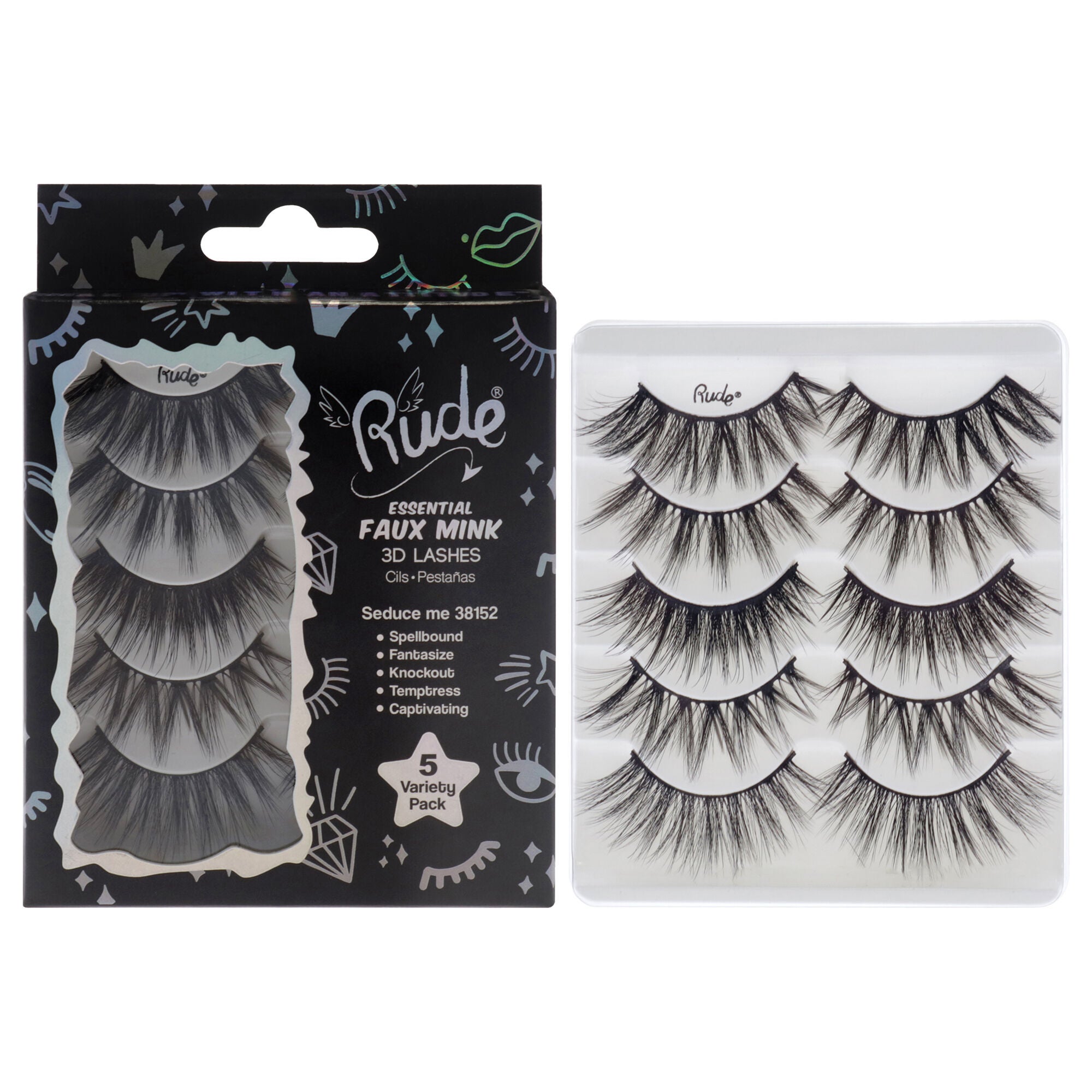 Essential Faux Mink 3D Lashes - Seduce Me by Rude Cosmetics for Women - 5 Pair Eyelashes, See Description, hi-res image number 0