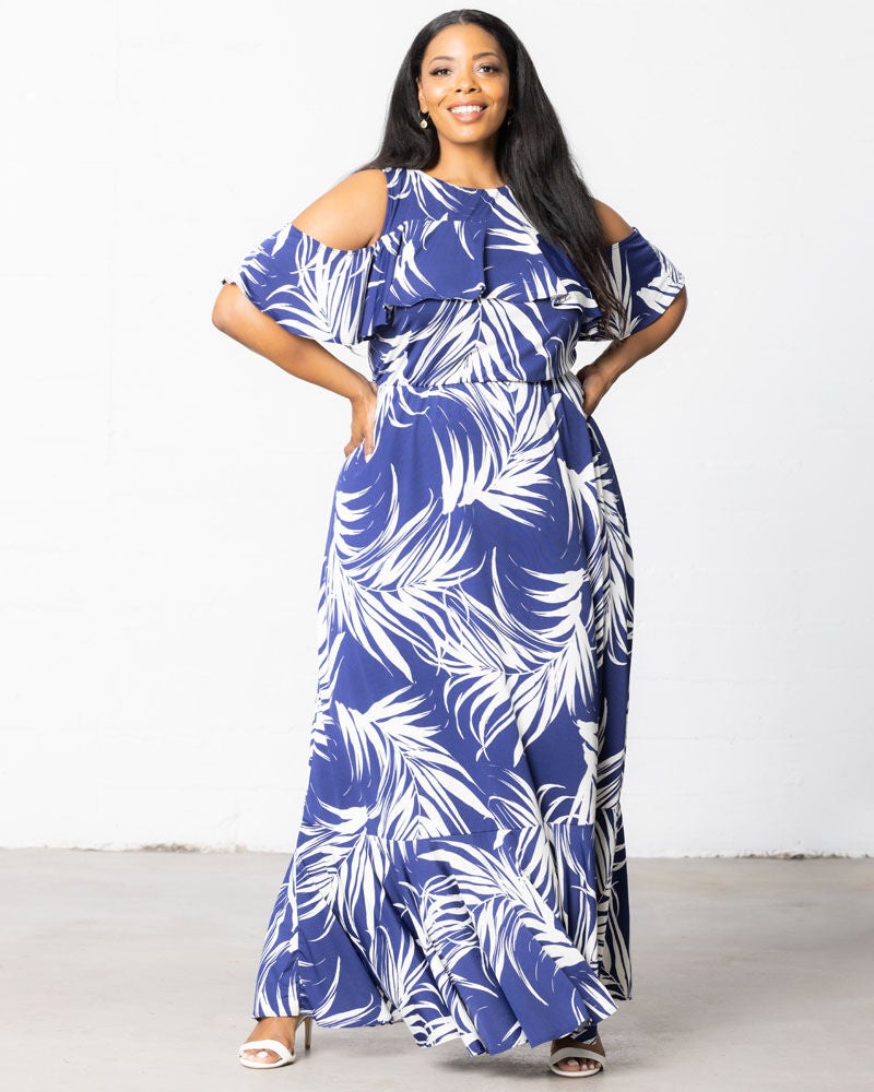Piper Cold Shoulder Maxi Dress, Navy Floral Print, alternate image number 2