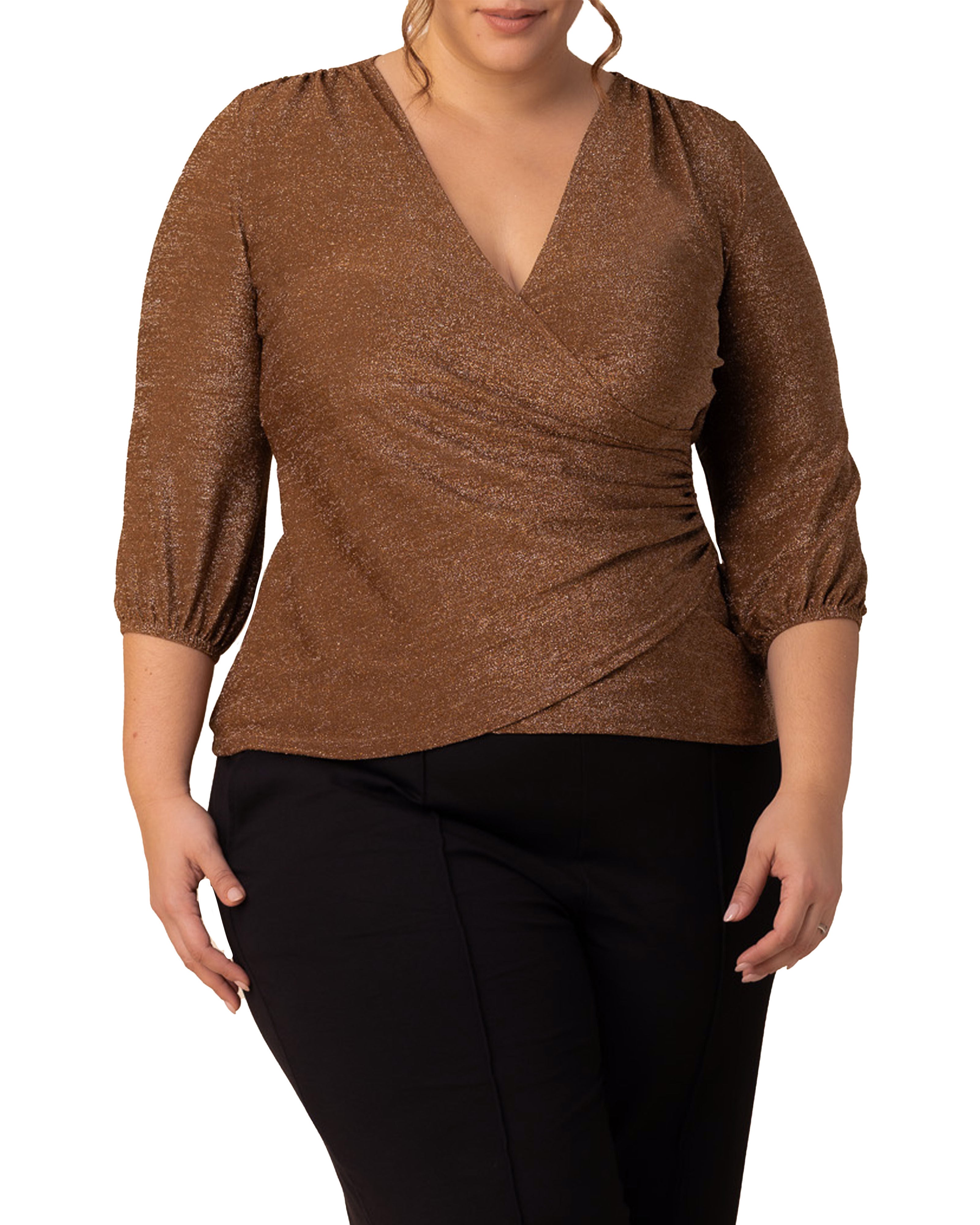 Celeste Faux Wrap Top, MOCHA SPARKLE / Mocha, hi-res image number 0