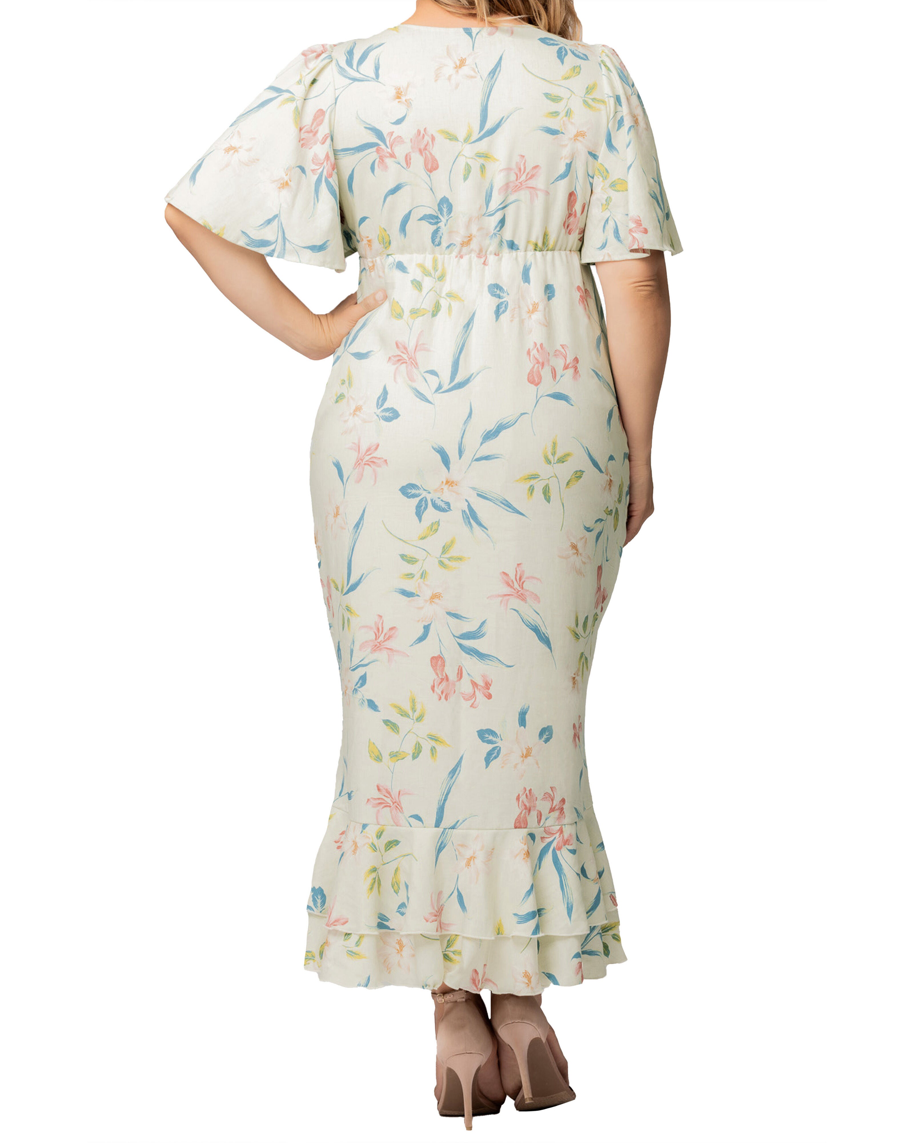 Alexandra Ruffle Faux Wrap Gown, LUSH LILY PRINT / Light Green, alternate image number 1