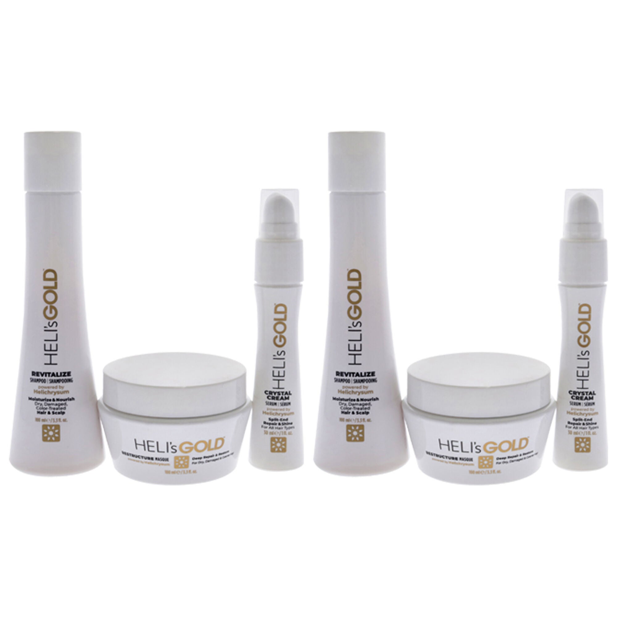 The Revival Series Travel Kit by Helis Gold for Unisex - 3 Pc 3.3oz Revitalize Shampoo, 3.3oz Restructure Masque, 1oz Crystal Cream - Pack of 2, See Description, alternate image number 1