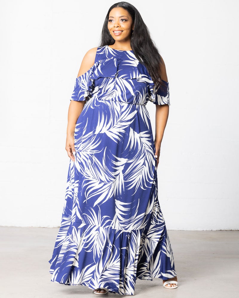 Piper Cold Shoulder Maxi Dress, Navy Floral Print, hi-res image number 0