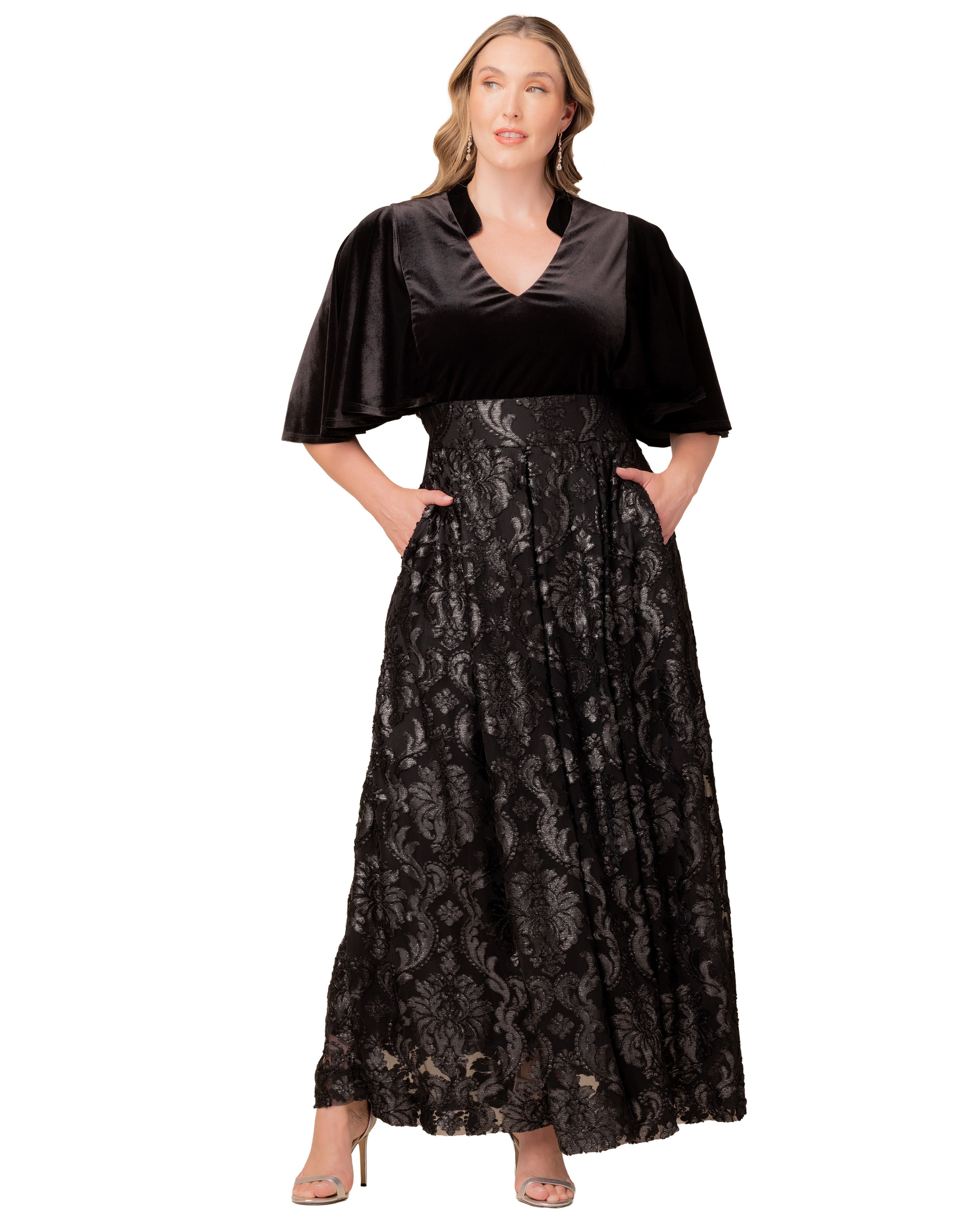Radiant Opulence Evening Gown, SILVER DAMASK MOTIF / Black, hi-res image number 0