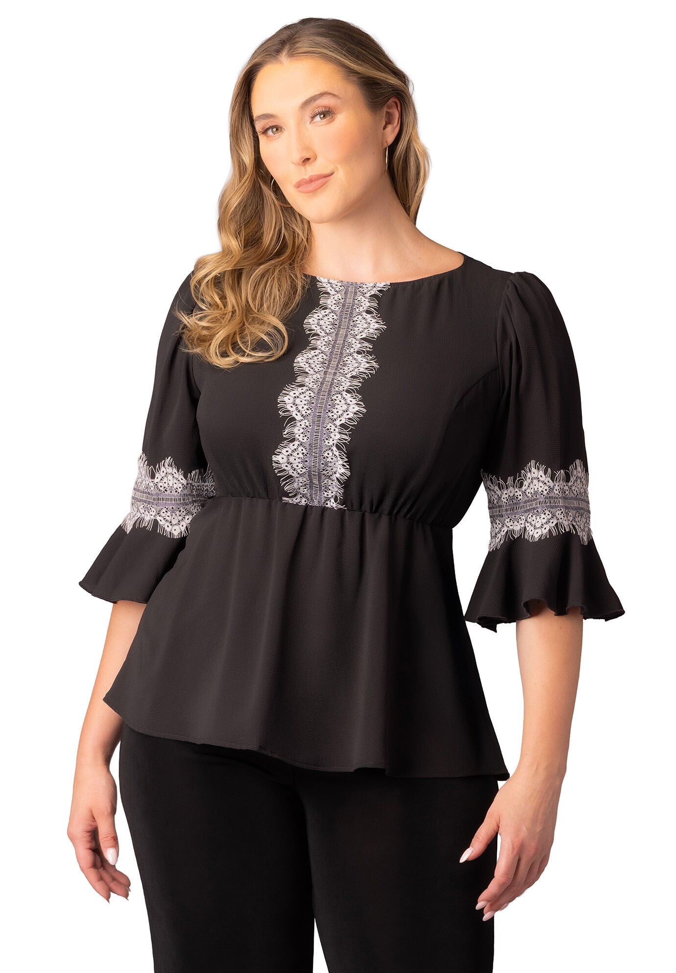 Chateau Lace Trim Top, Black Noir / Black, hi-res image number 0