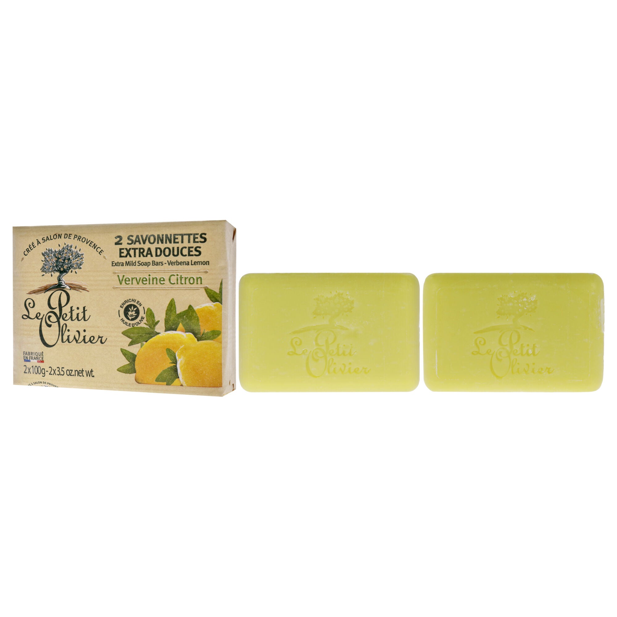 Extra Mild Soap Bars - Verbena Lemon by Le Petit Olivier for Men - 2 x 3.5 oz Soap, See Description, alternate image number 3