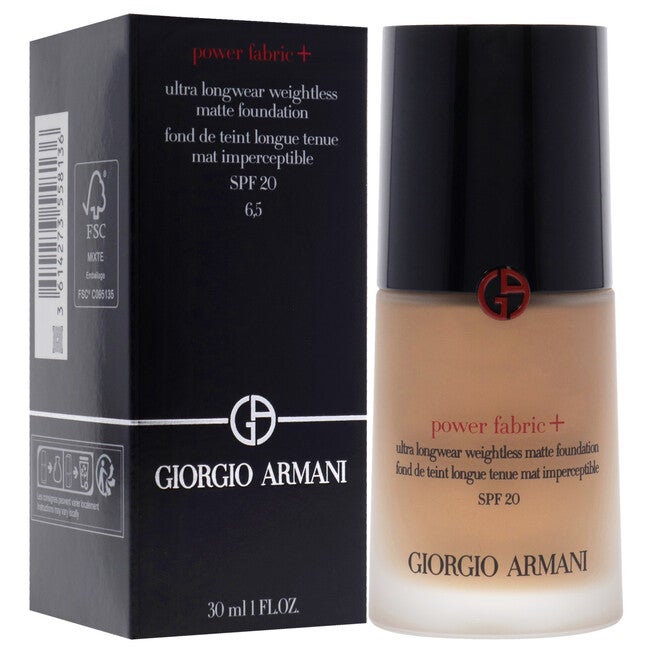 Power Fabric Plus Longwear Weightless Matte Foundation SPF 20 - 6.5 Medium To Tan With Peach by Giorgio Armani for Women - 1 oz Foundation, NA, alternate image number null