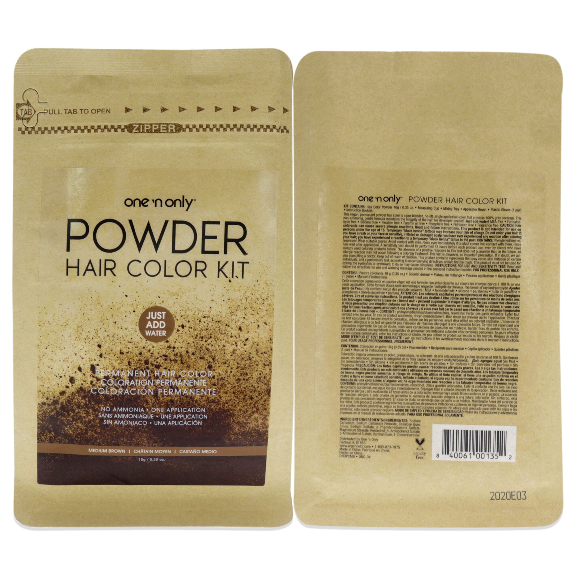 Powder Hair Color Kit - Medium Brown by One n Only for Unisex - 0.35 oz Hair Color, See Description, hi-res image number 0