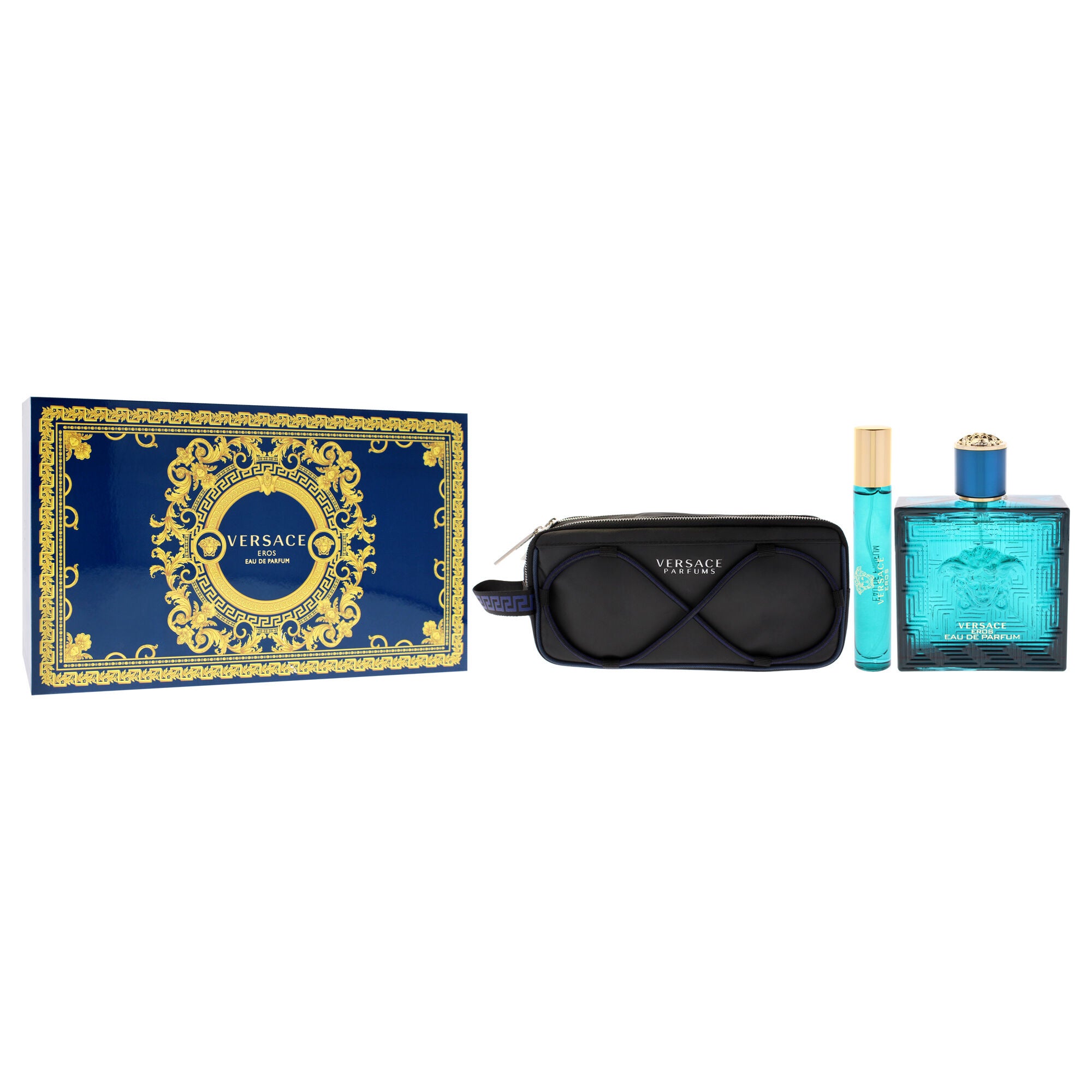 Versace Eros by Versace for Men - 3 Pc Gift Set - 3.4oz EDP Spray, 0.3oz EDP Spray, Pouch, See Description, alternate image number 1