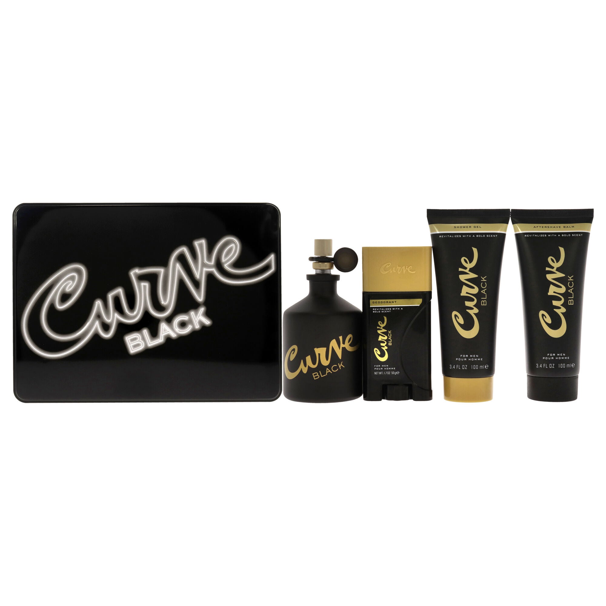 Curve Black by Liz Claiborne for Men - 4 Pc Gift Set 4.2oz EDC Spray, 3.4oz After Shave Balm, 3.4oz Shower Gel, 1.7oz Deodrant Stick, See Description, hi-res image number 0