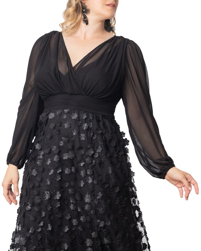 Blossoming Beauty Mesh Evening Gown, ONYX BLOSSOMS / Black, alternate image number 2