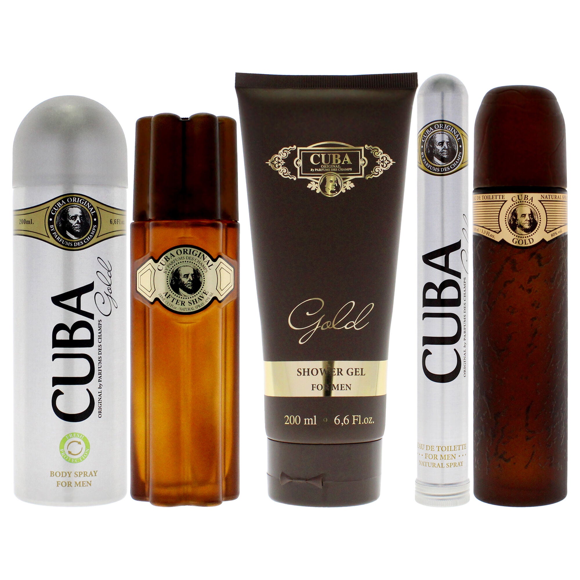 Cuba Gold Must Have by Cuba for Men - 5 Pc Gift Set 3.3oz EDT Spray, 1.17oz EDT Spray, 3.3oz After Shave, 6.7oz Body Spray, 6.7oz Shower Gel, See Description, alternate image number 1