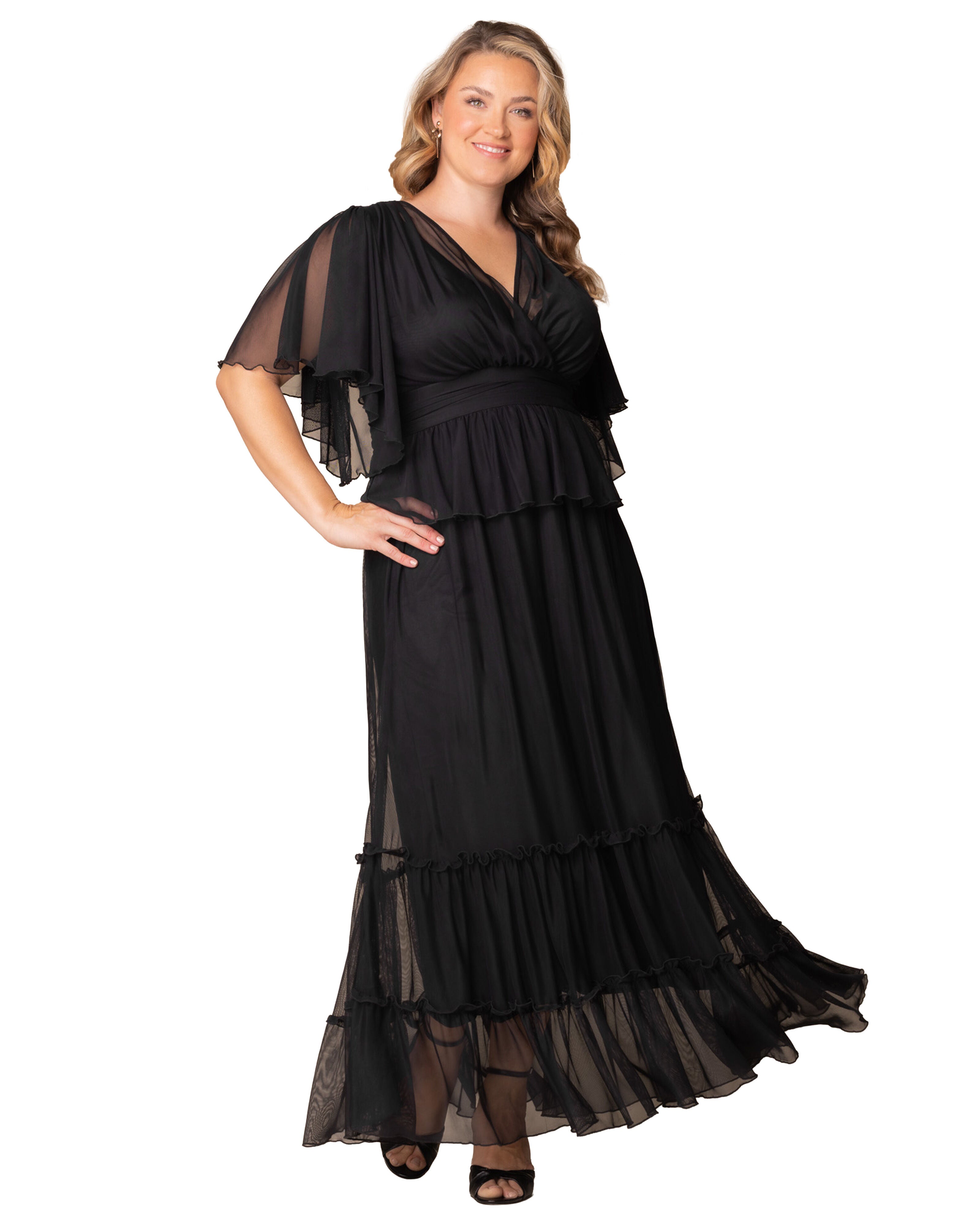 Graceful Tiered Mesh Gown, ONYX / Black, hi-res image number 0