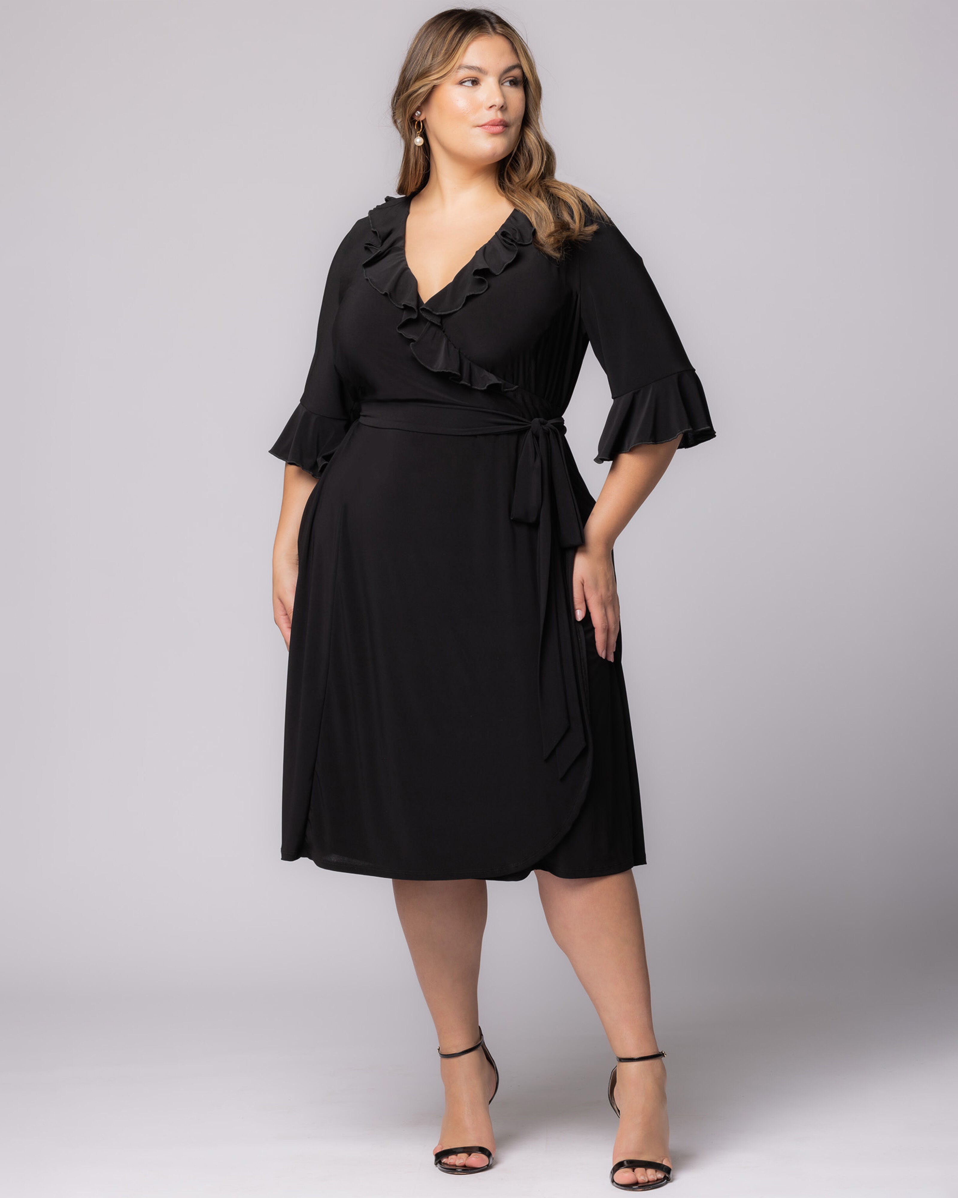 Barcelona Wrap Dress, BLACK NOIR / Black, alternate image number 3