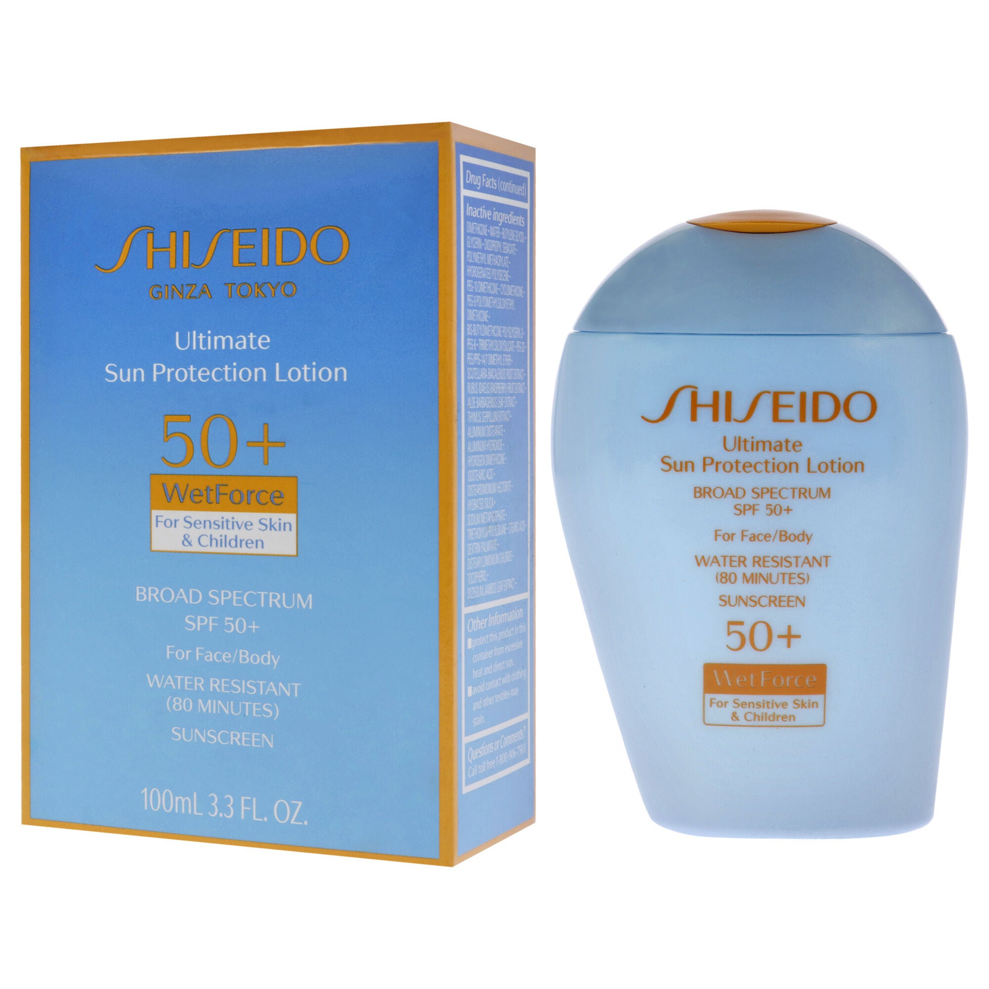 Ultimate Sun Protection Lotion WetForce SPF 50 for Sensitive Skin and Children by Shiseido for Unisex - 3.3 oz Sunscreen, See Description, alternate image number 3