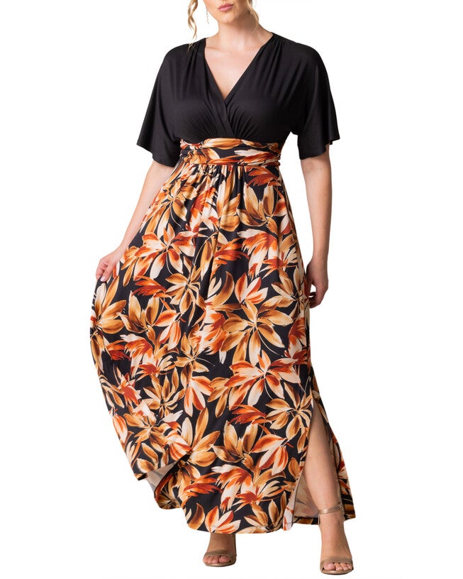 HAVANA COLOR BLOCK MAXI DRESS, HARVEST FEST / Black, hi-res image number null