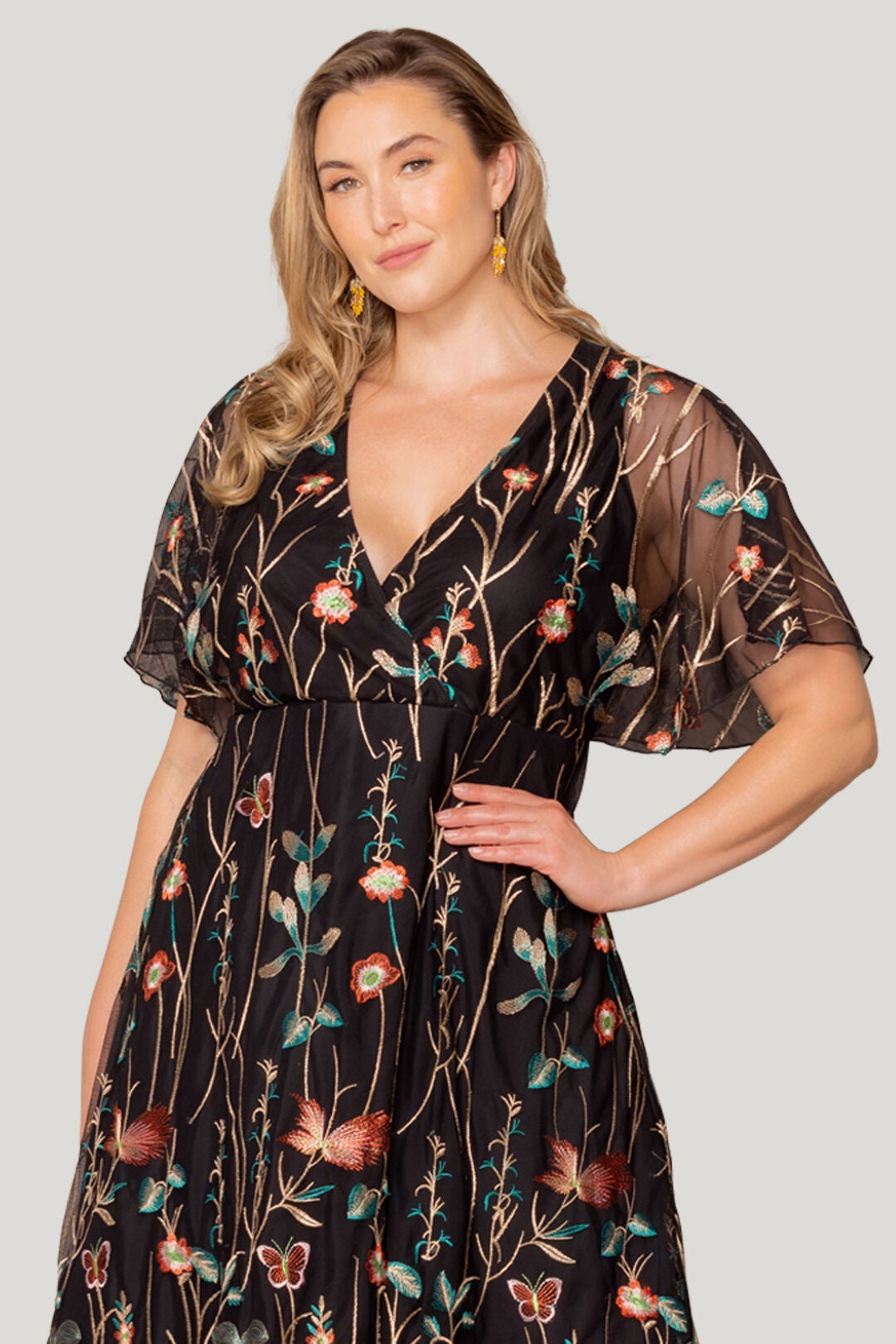 Sonnet Embroidered Cocktail Dress, Onyx / Black, alternate image number 2
