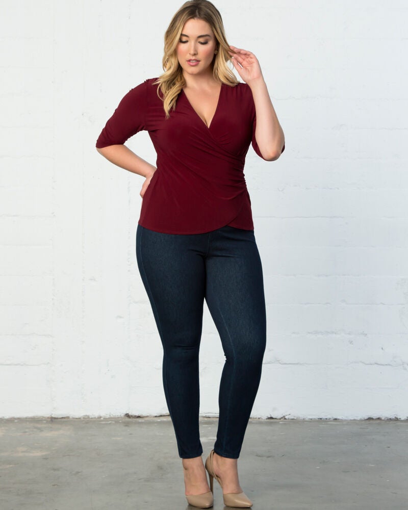 Femme Fatale Faux Wrap Top, Burgundy, alternate image number 1